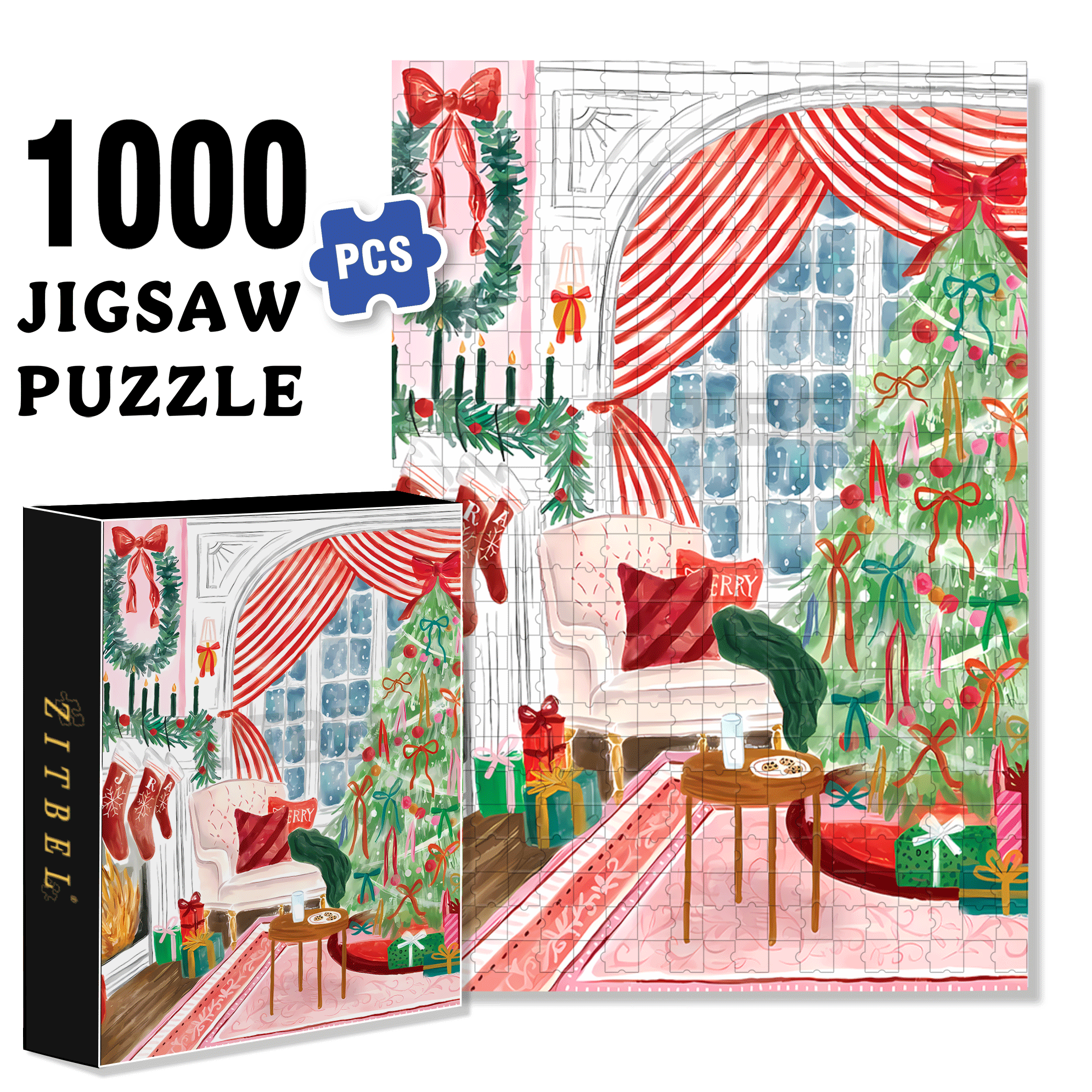 The Night Before Christmas 500pcs/1000pcs Jigsaw Puzzle, Scratch-Resistant, Interactive Family Game & Brain-Boosting DIY Decor, Perfect for Halloween, Christmas & New Year Gifts, Family Puzzle Game