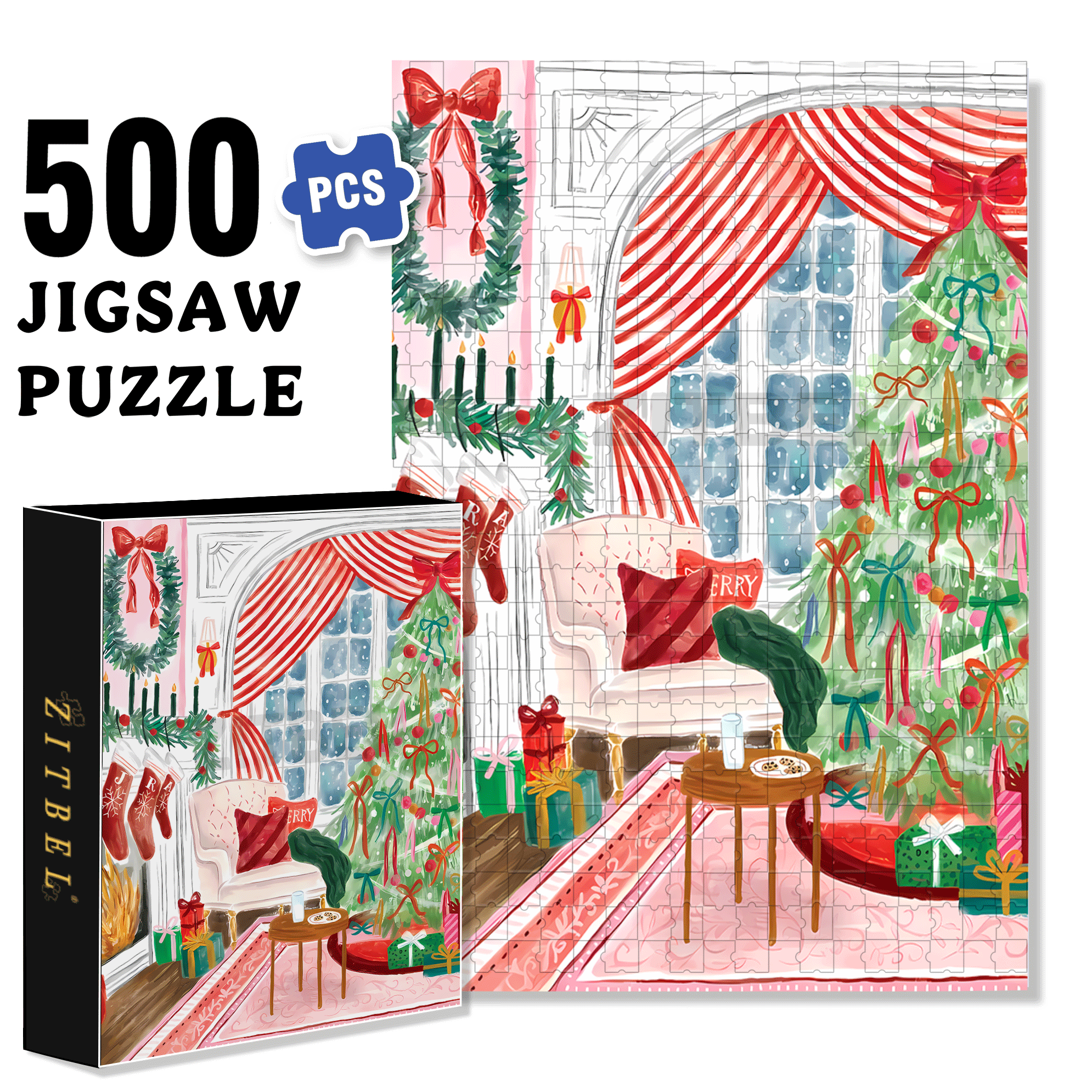 The Night Before Christmas 500pcs/1000pcs Jigsaw Puzzle, Scratch-Resistant, Interactive Family Game & Brain-Boosting DIY Decor, Perfect for Halloween, Christmas & New Year Gifts, Family Puzzle Game