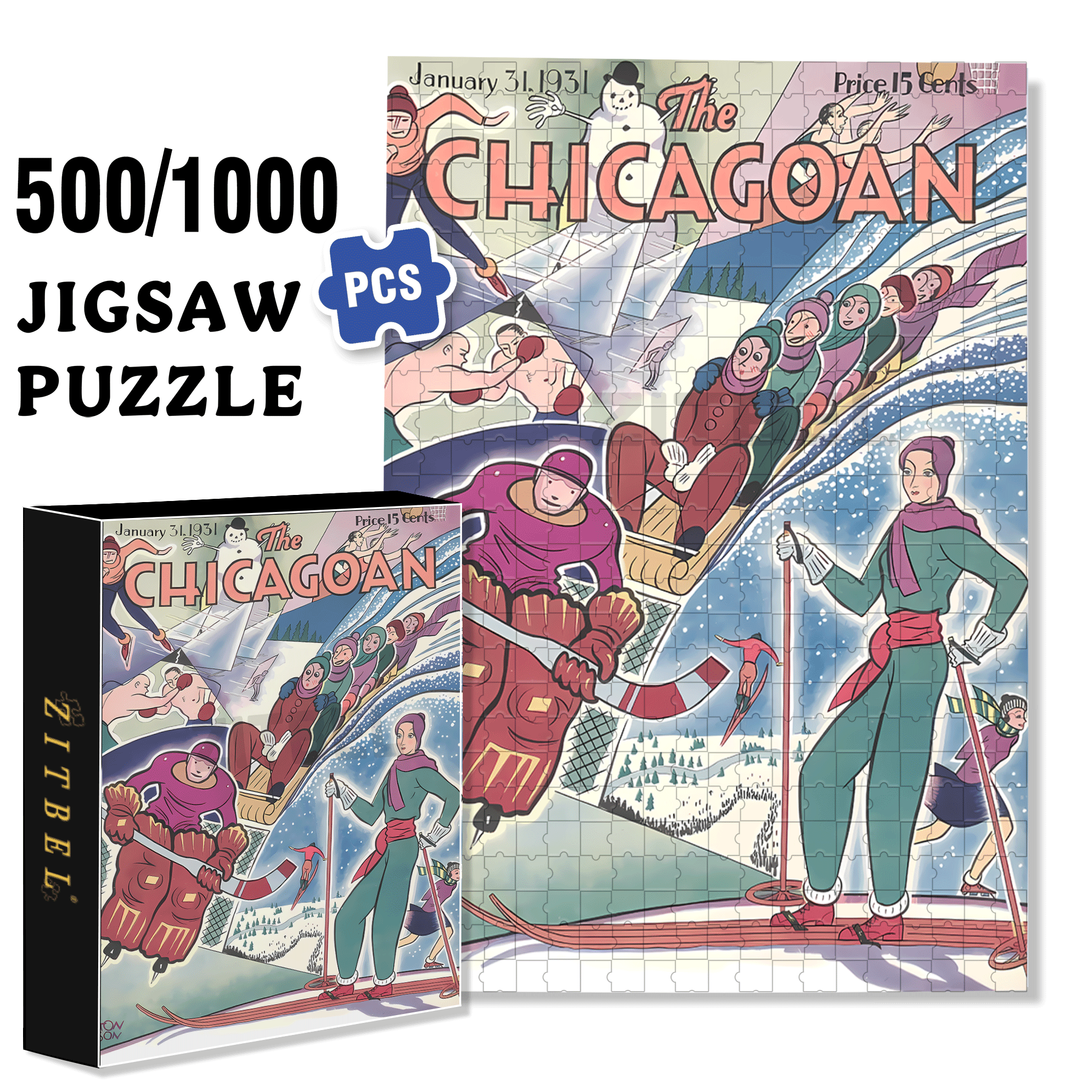 Winter Games 500pcs/1000pcs Jigsaw Puzzle, Scratch-Resistant, Interactive Family Game & Brain-Boosting DIY Decor, Perfect for Halloween, Christmas & New Year Gifts, Family Puzzle Game