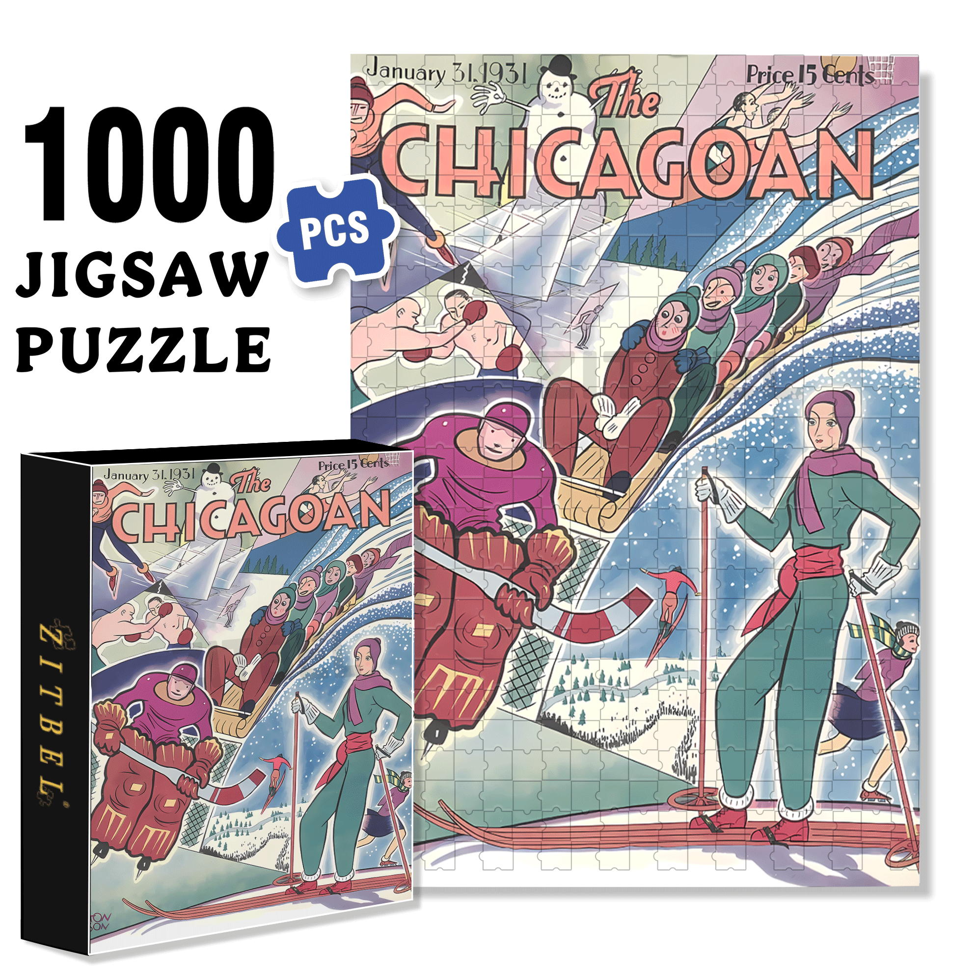 Winter Games 500pcs/1000pcs Jigsaw Puzzle, Scratch-Resistant, Interactive Family Game & Brain-Boosting DIY Decor, Perfect for Halloween, Christmas & New Year Gifts, Family Puzzle Game