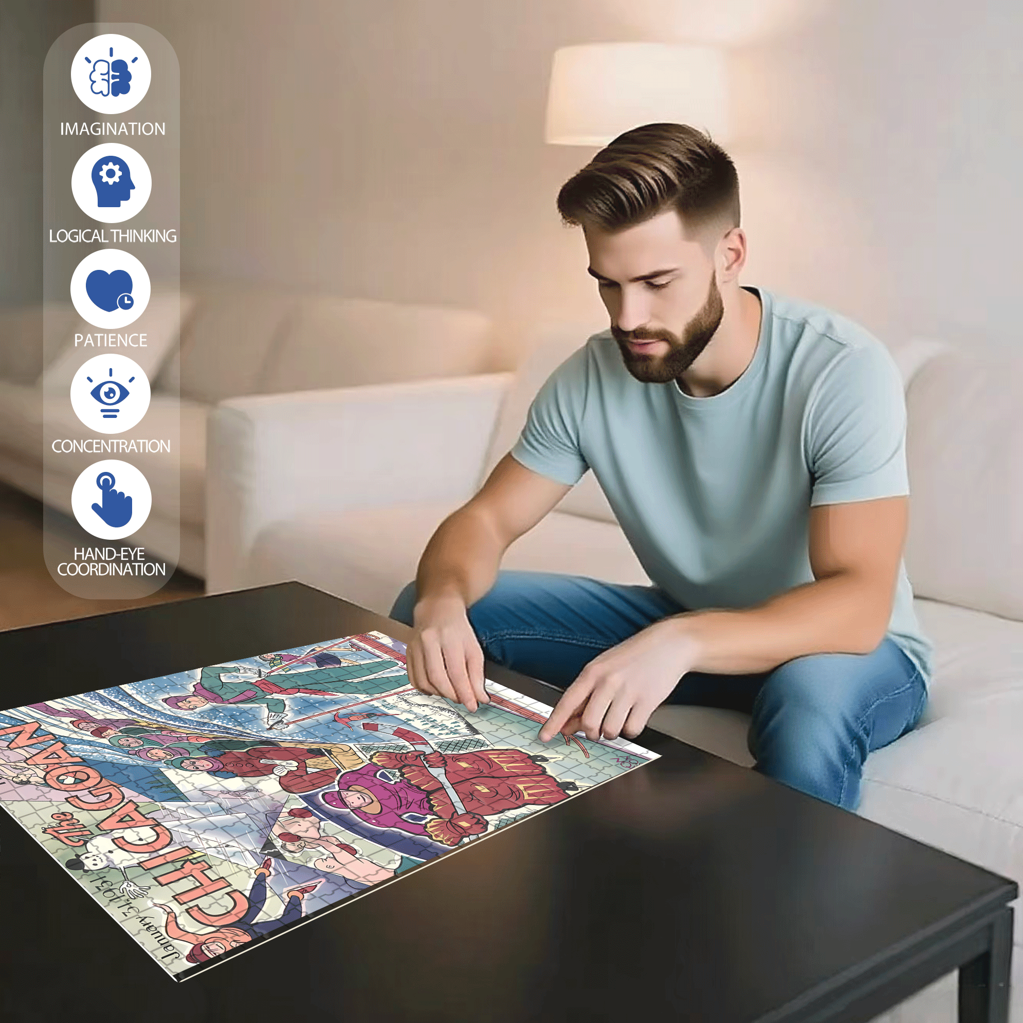 Winter Games 500pcs/1000pcs Jigsaw Puzzle, Scratch-Resistant, Interactive Family Game & Brain-Boosting DIY Decor, Perfect for Halloween, Christmas & New Year Gifts, Family Puzzle Game