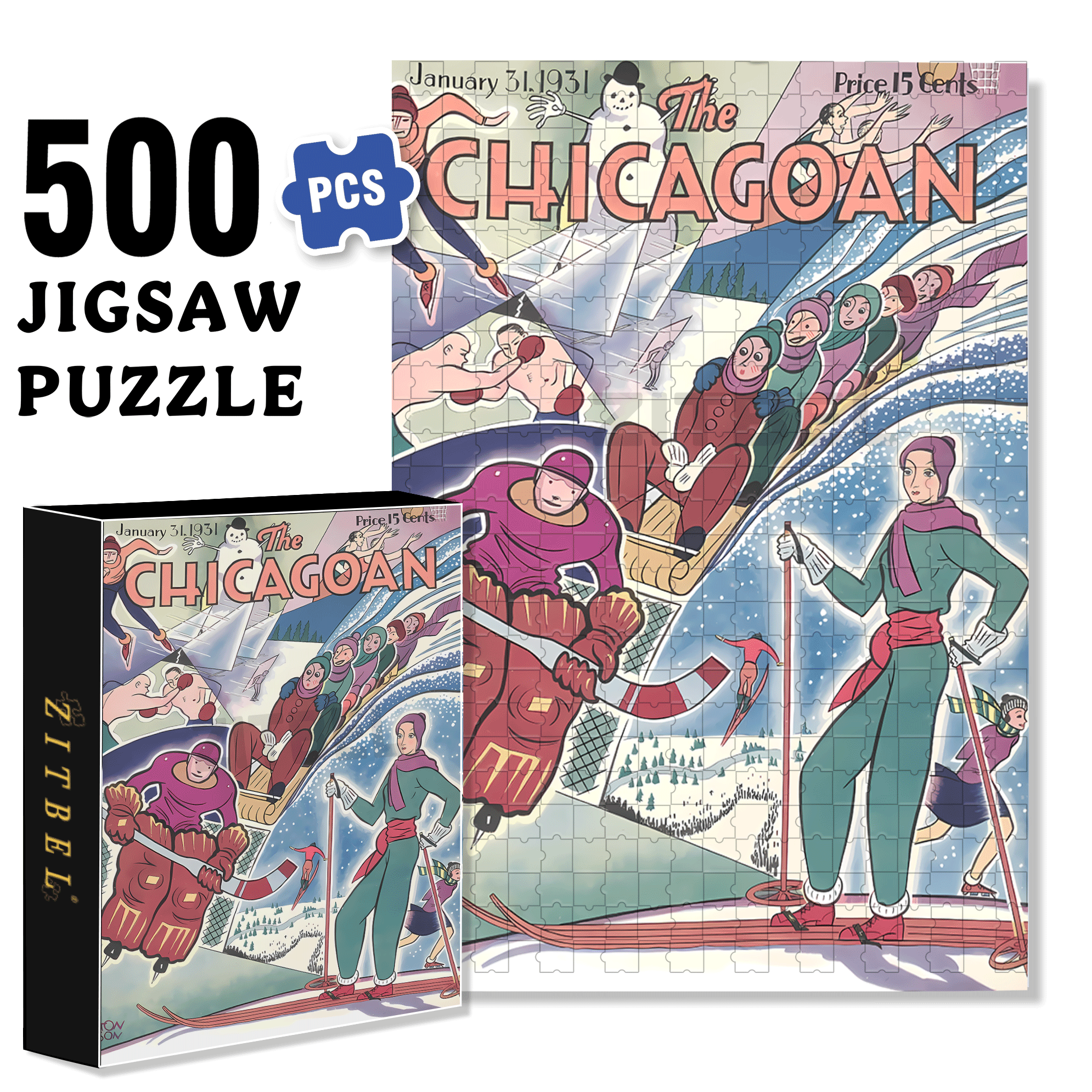 Winter Games 500pcs/1000pcs Jigsaw Puzzle, Scratch-Resistant, Interactive Family Game & Brain-Boosting DIY Decor, Perfect for Halloween, Christmas & New Year Gifts, Family Puzzle Game