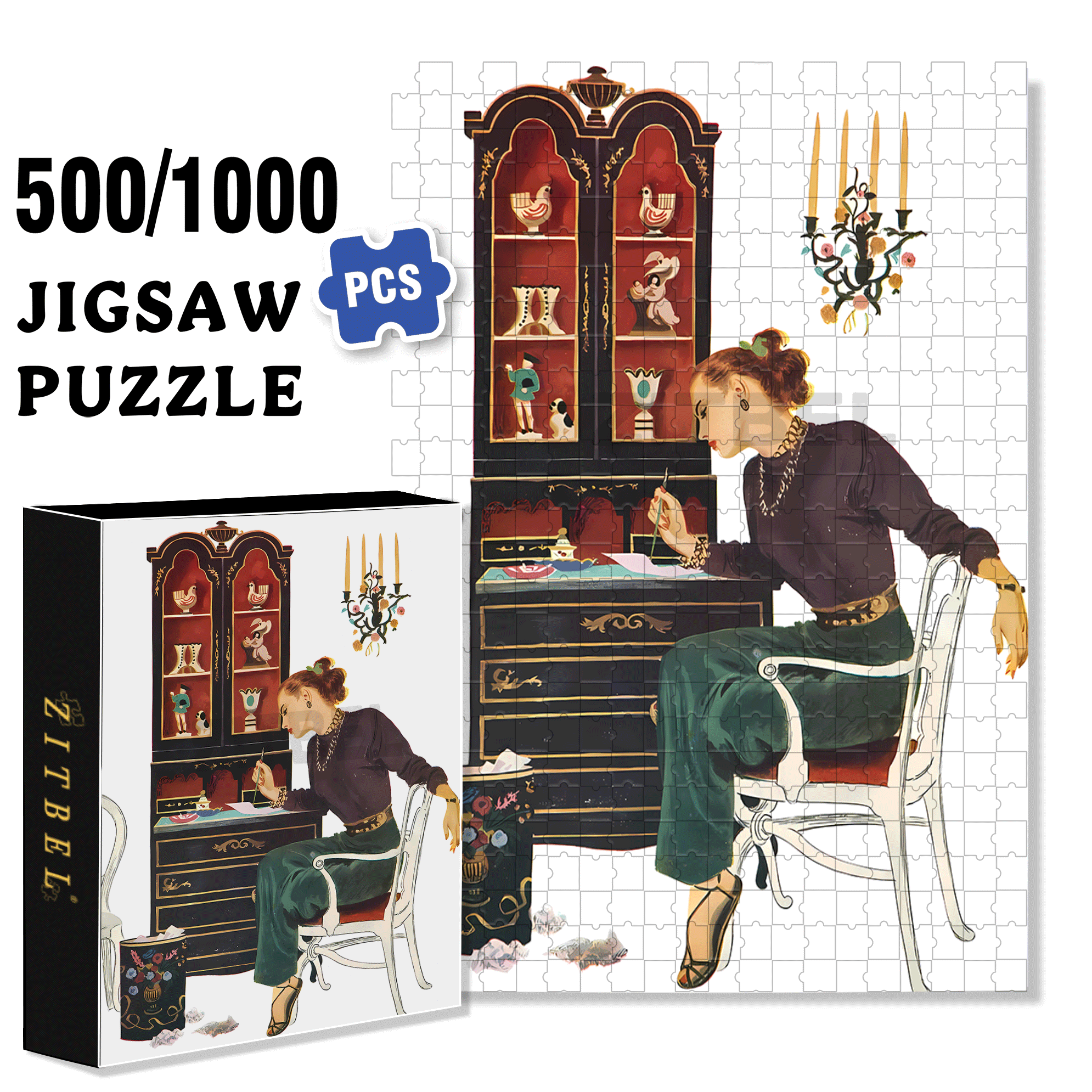 1950 Illustration  500pcs/1000pcs Jigsaw Puzzle, Scratch-Resistant, Interactive Family Game & Brain-Boosting DIY Decor, Perfect for Halloween, Christmas & New Year Gifts, Family Puzzle Game