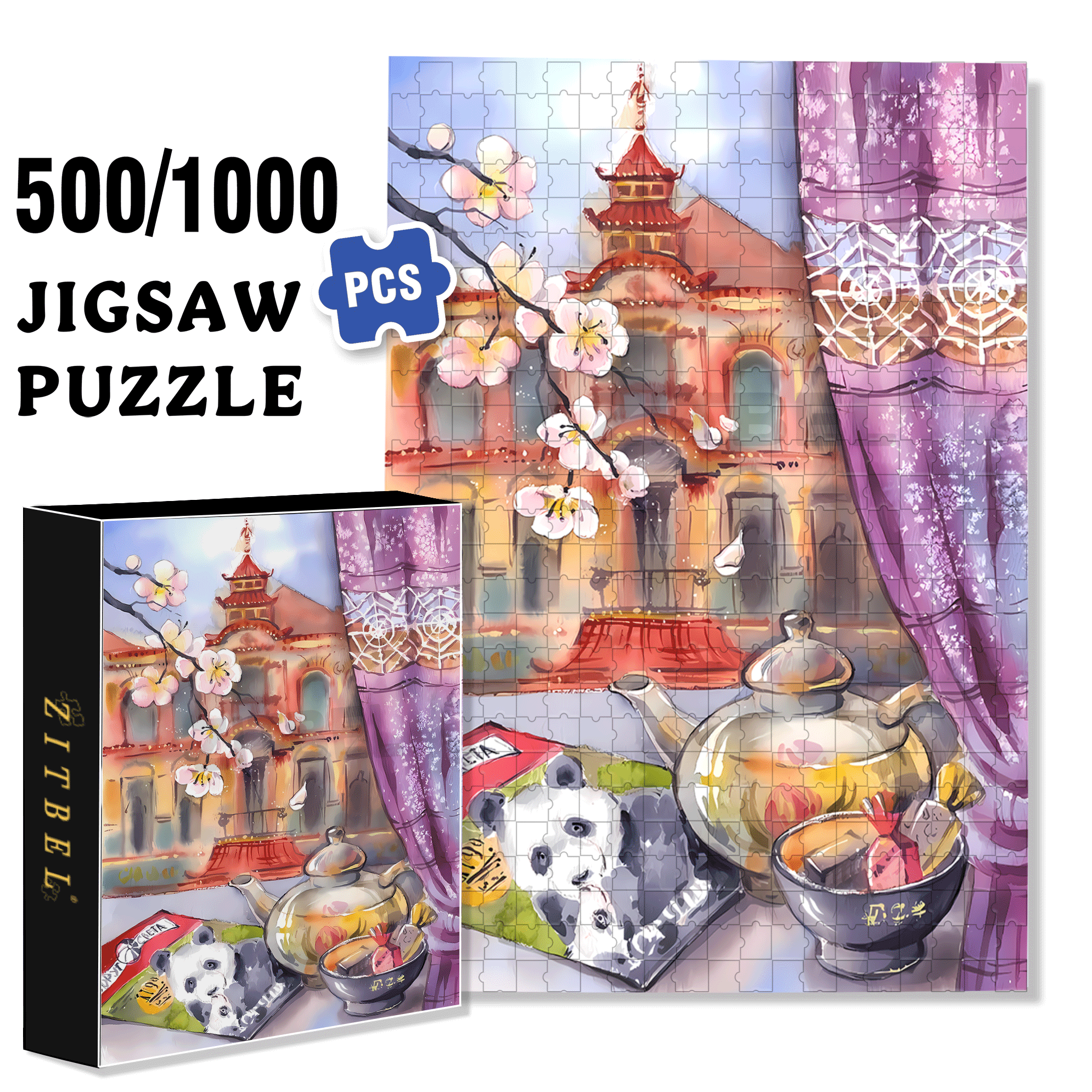 A Pot Of Flower Tea 500pcs/1000pcs Jigsaw Puzzle, Scratch-Resistant, Interactive Family Game & Brain-Boosting DIY Decor, Perfect for Halloween, Christmas & New Year Gifts, Family Puzzle Game