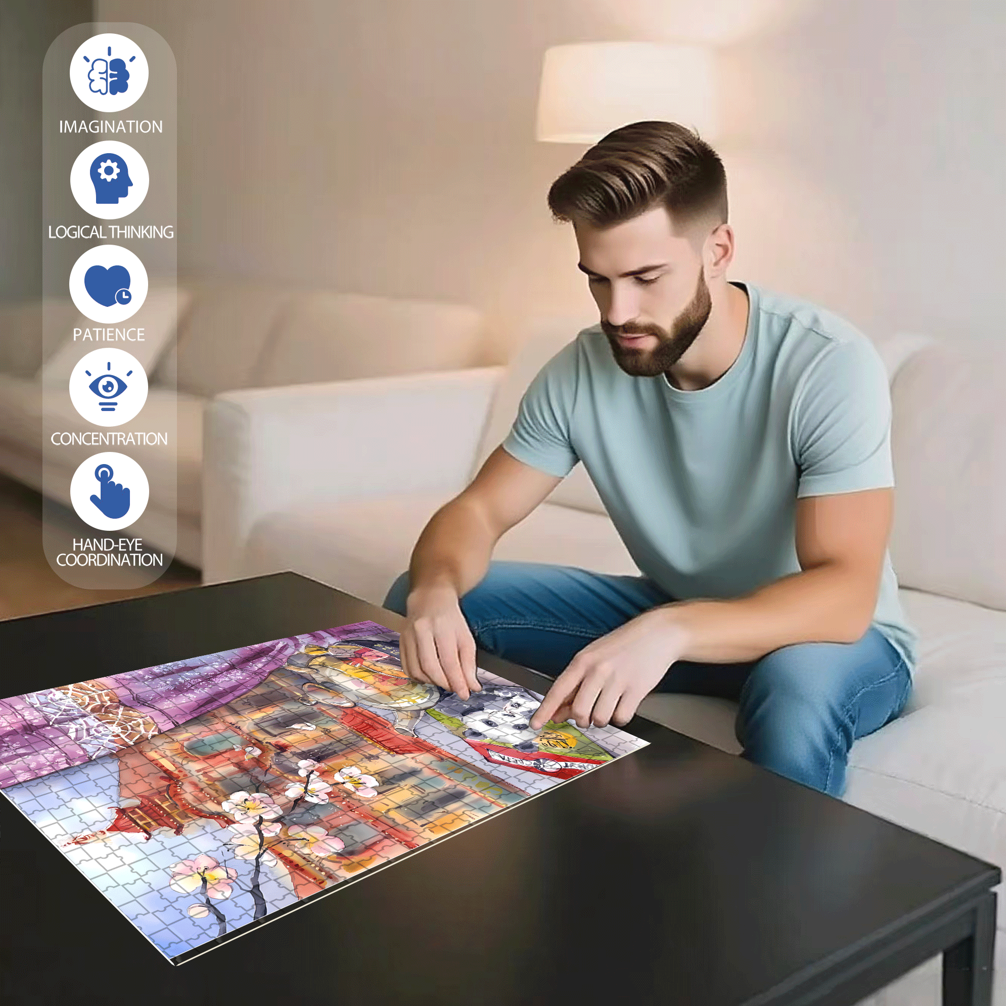 A Pot Of Flower Tea 500pcs/1000pcs Jigsaw Puzzle, Scratch-Resistant, Interactive Family Game & Brain-Boosting DIY Decor, Perfect for Halloween, Christmas & New Year Gifts, Family Puzzle Game