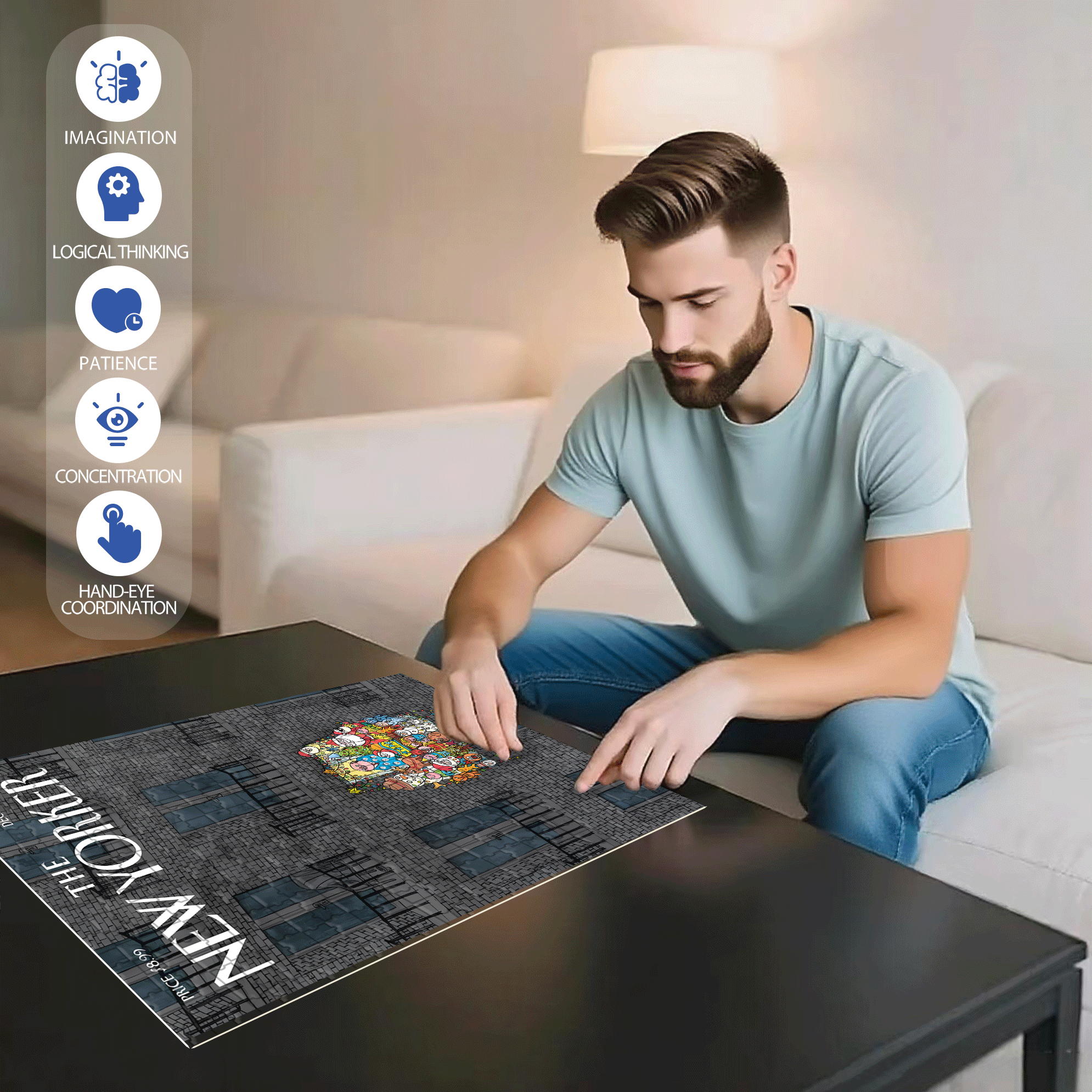 A Touch Of Color 500pcs/1000pcs Jigsaw Puzzle, Scratch-Resistant, Interactive Family Game & Brain-Boosting DIY Decor, Perfect for Halloween, Christmas & New Year Gifts, Family Puzzle Game