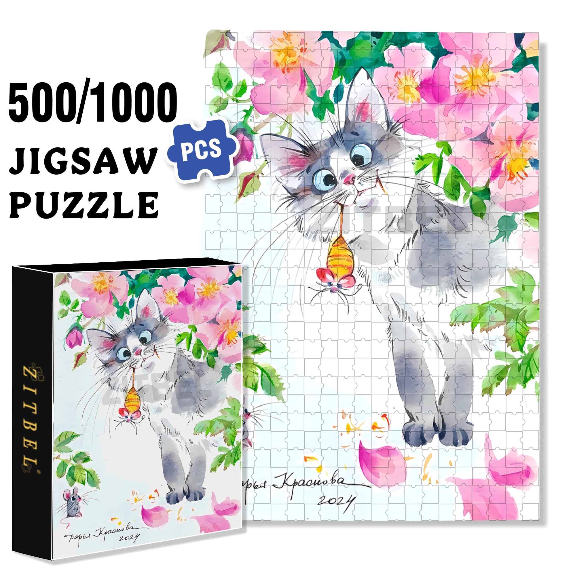 Bee Mouse 500pcs/1000pcs Jigsaw Puzzle, Scratch-Resistant, Interactive Family Game & Brain-Boosting DIY Decor, Perfect for Halloween, Christmas & New Year Gifts, Family Puzzle Game