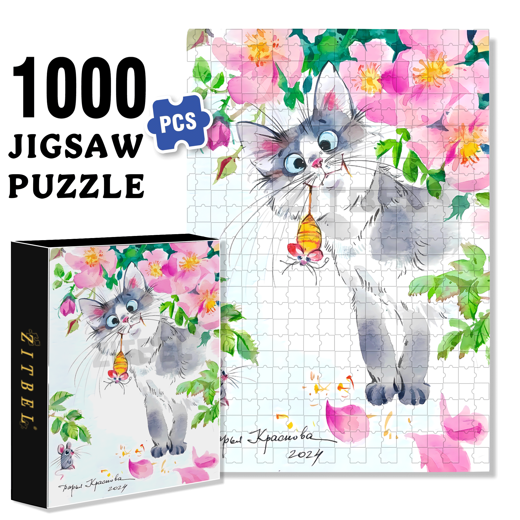 Bee Mouse 500pcs/1000pcs Jigsaw Puzzle, Scratch-Resistant, Interactive Family Game & Brain-Boosting DIY Decor, Perfect for Halloween, Christmas & New Year Gifts, Family Puzzle Game