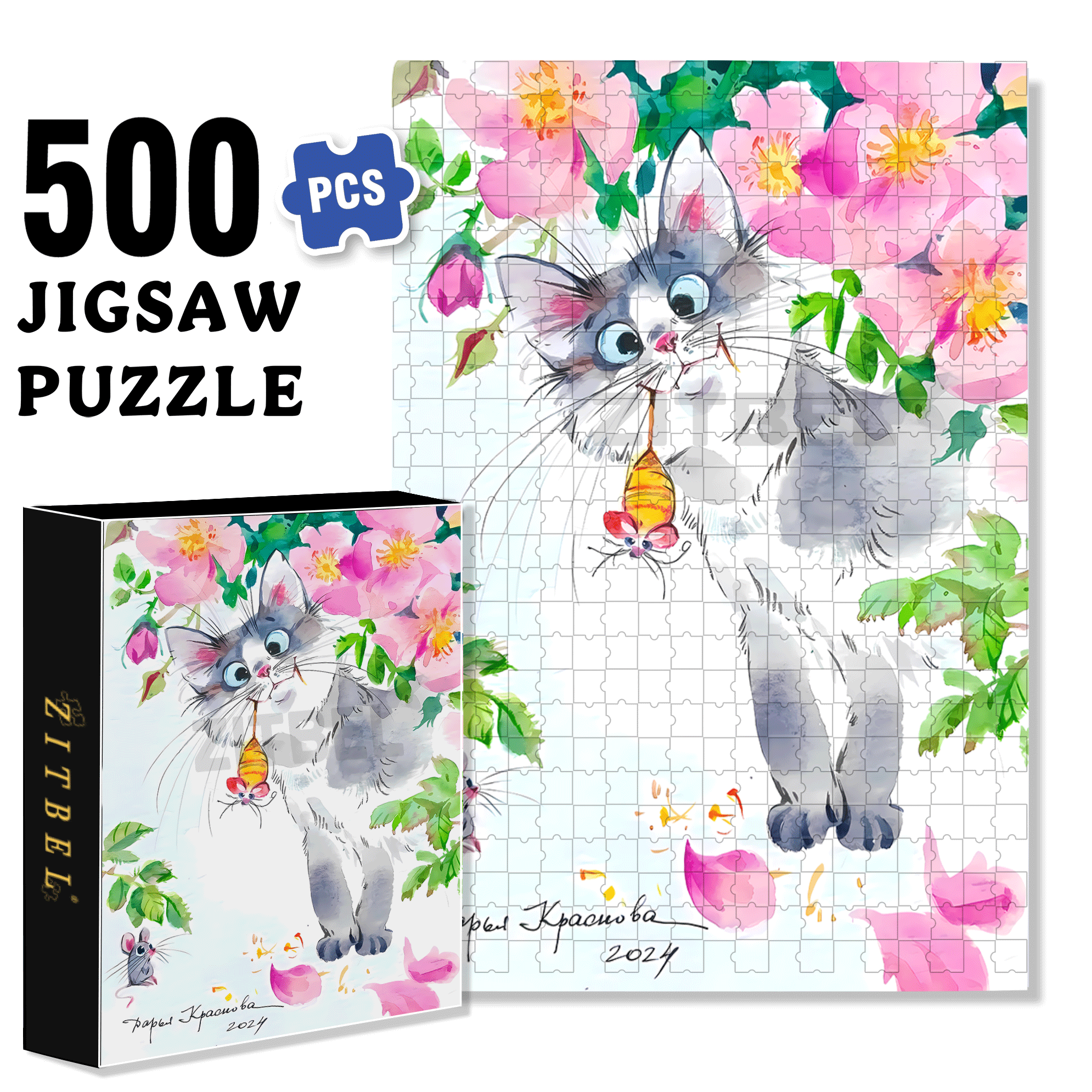 Bee Mouse 500pcs/1000pcs Jigsaw Puzzle, Scratch-Resistant, Interactive Family Game & Brain-Boosting DIY Decor, Perfect for Halloween, Christmas & New Year Gifts, Family Puzzle Game