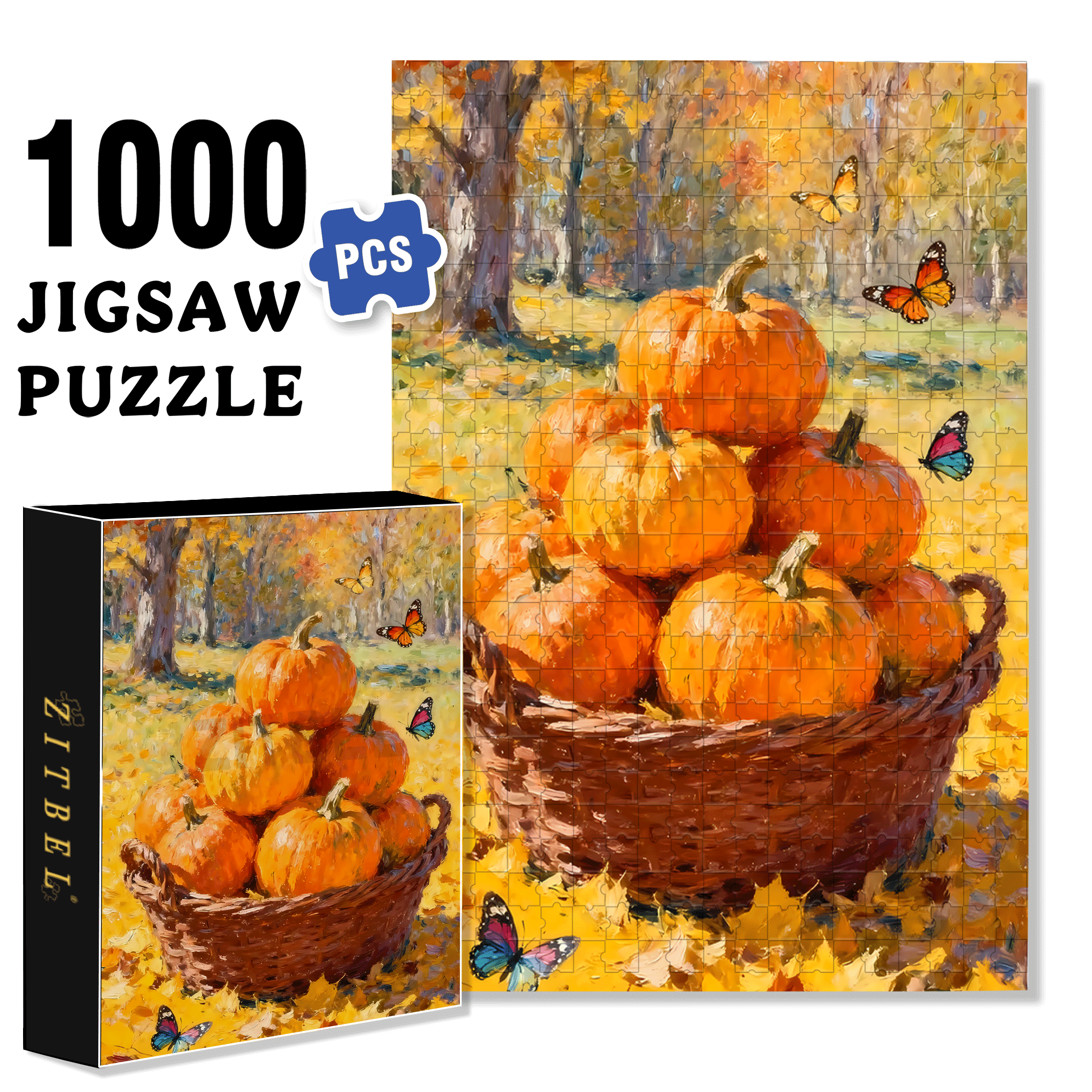 Butterflies And Pumpkins 500pcs/1000pcs Jigsaw Puzzle, Scratch-Resistant, Interactive Family Game & Brain-Boosting DIY Decor, Perfect for Halloween, Christmas & New Year Gifts, Family Puzzle Game