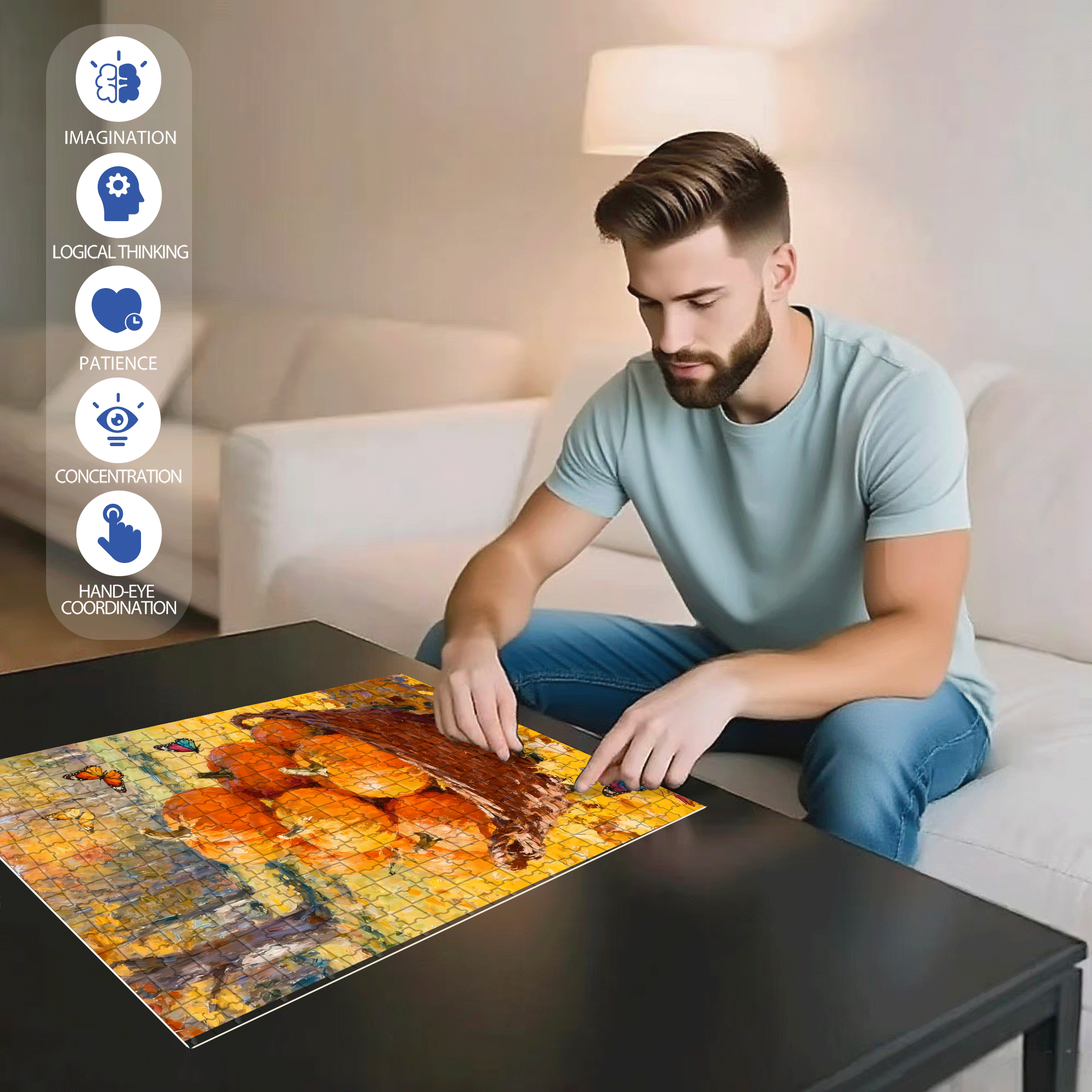 Butterflies And Pumpkins 500pcs/1000pcs Jigsaw Puzzle, Scratch-Resistant, Interactive Family Game & Brain-Boosting DIY Decor, Perfect for Halloween, Christmas & New Year Gifts, Family Puzzle Game