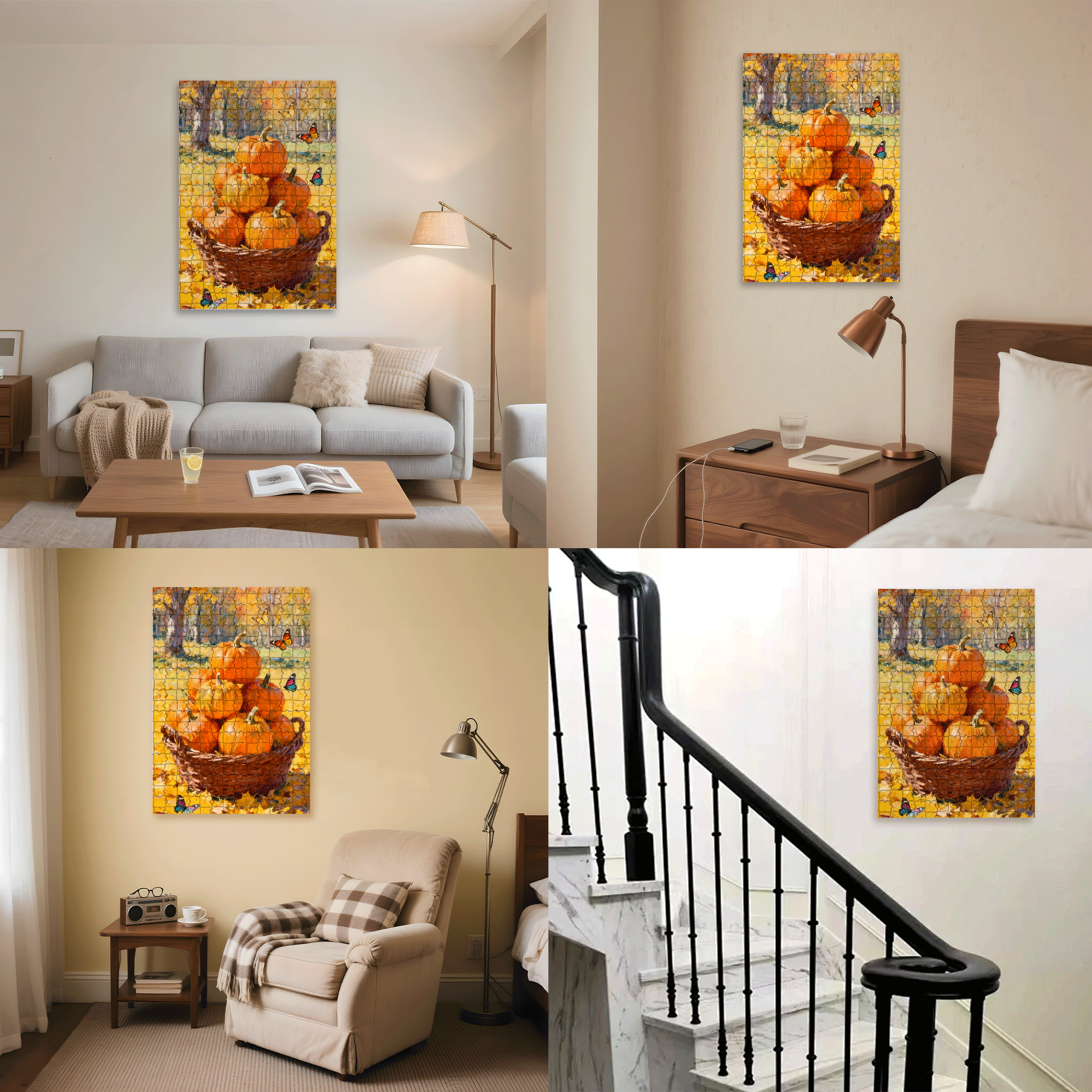 Butterflies And Pumpkins 500pcs/1000pcs Jigsaw Puzzle, Scratch-Resistant, Interactive Family Game & Brain-Boosting DIY Decor, Perfect for Halloween, Christmas & New Year Gifts, Family Puzzle Game