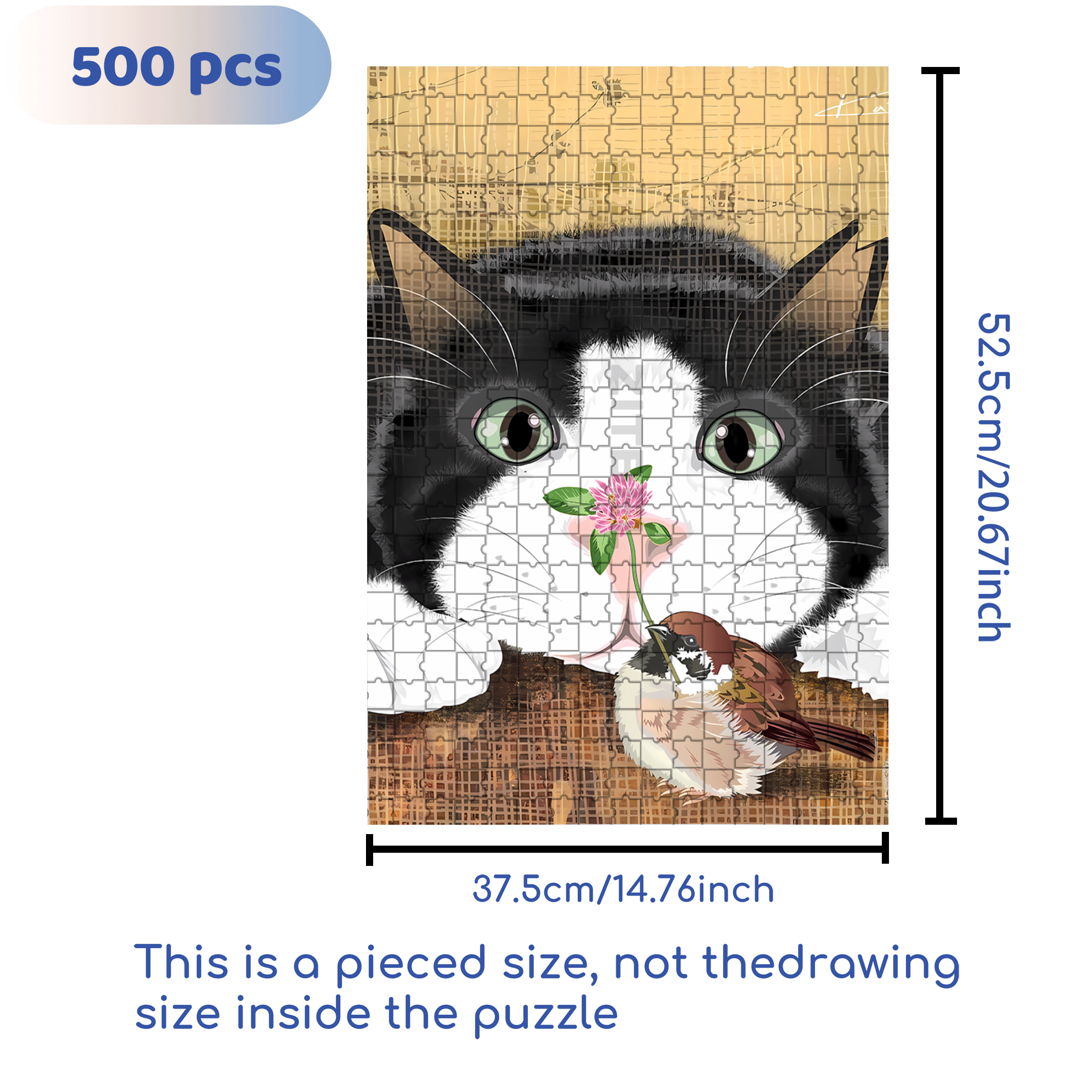 Cat and Sparrow 2 500pcs/1000pcs Jigsaw Puzzle, Scratch-Resistant, Interactive Family Game & Brain-Boosting DIY Decor, Perfect for Halloween, Christmas & New Year Gifts, Family Puzzle Game