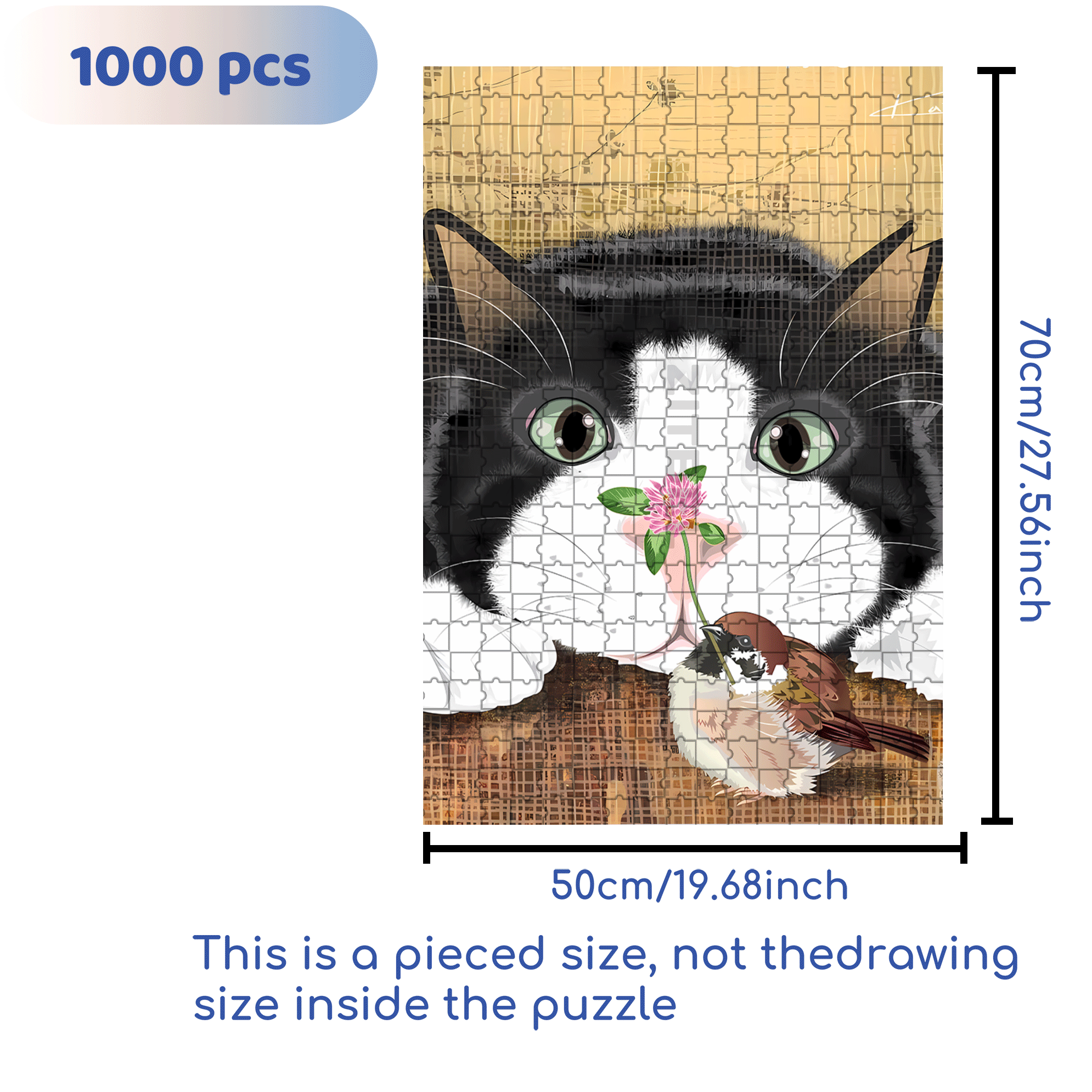 Cat and Sparrow 2 500pcs/1000pcs Jigsaw Puzzle, Scratch-Resistant, Interactive Family Game & Brain-Boosting DIY Decor, Perfect for Halloween, Christmas & New Year Gifts, Family Puzzle Game