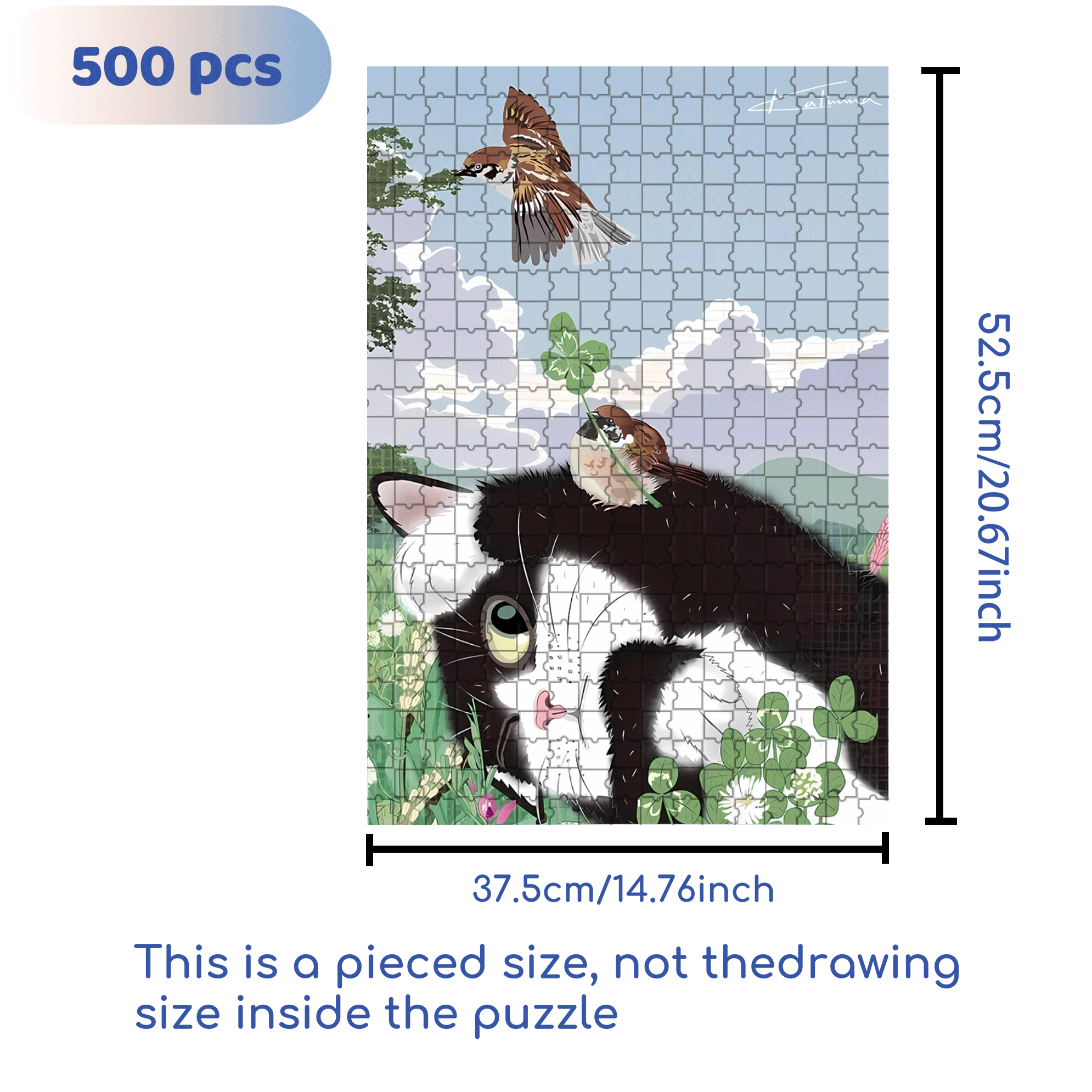 Cat and Sparrow 3 500pcs/1000pcs Jigsaw Puzzle, Scratch-Resistant, Interactive Family Game & Brain-Boosting DIY Decor, Perfect for Halloween, Christmas & New Year Gifts, Family Puzzle Game