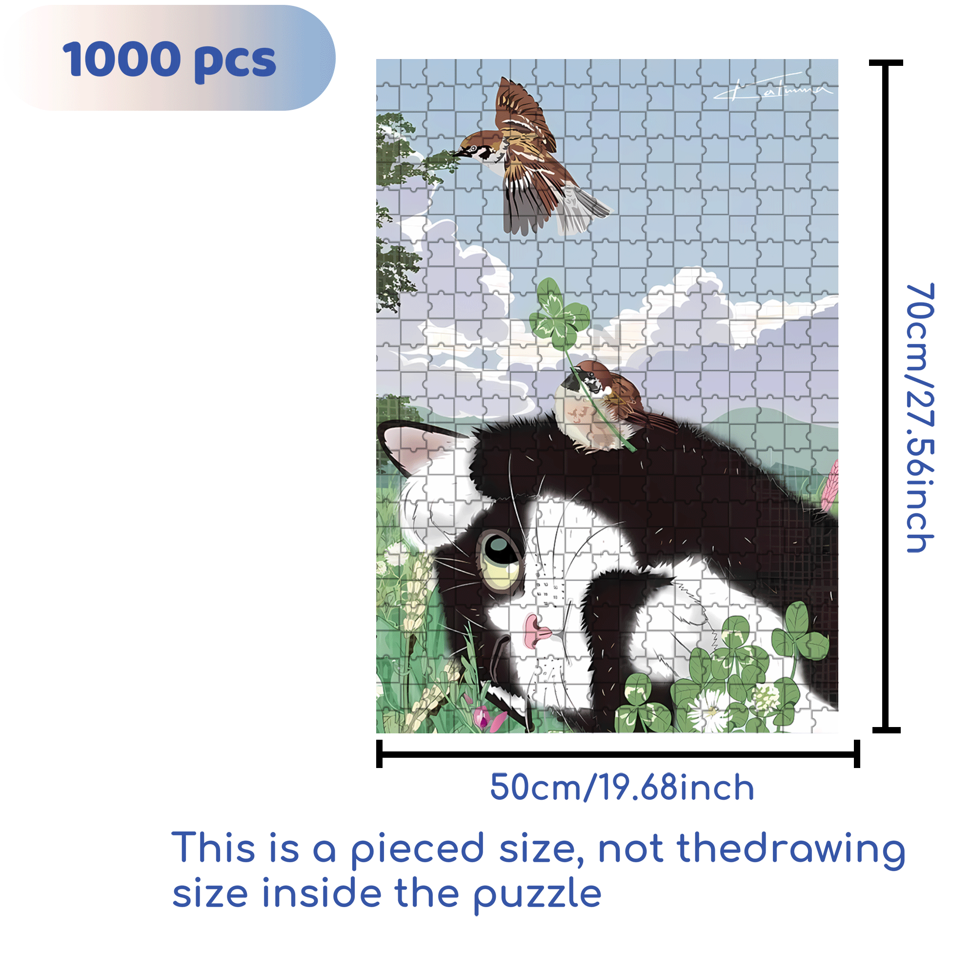 Cat and Sparrow 3 500pcs/1000pcs Jigsaw Puzzle, Scratch-Resistant, Interactive Family Game & Brain-Boosting DIY Decor, Perfect for Halloween, Christmas & New Year Gifts, Family Puzzle Game