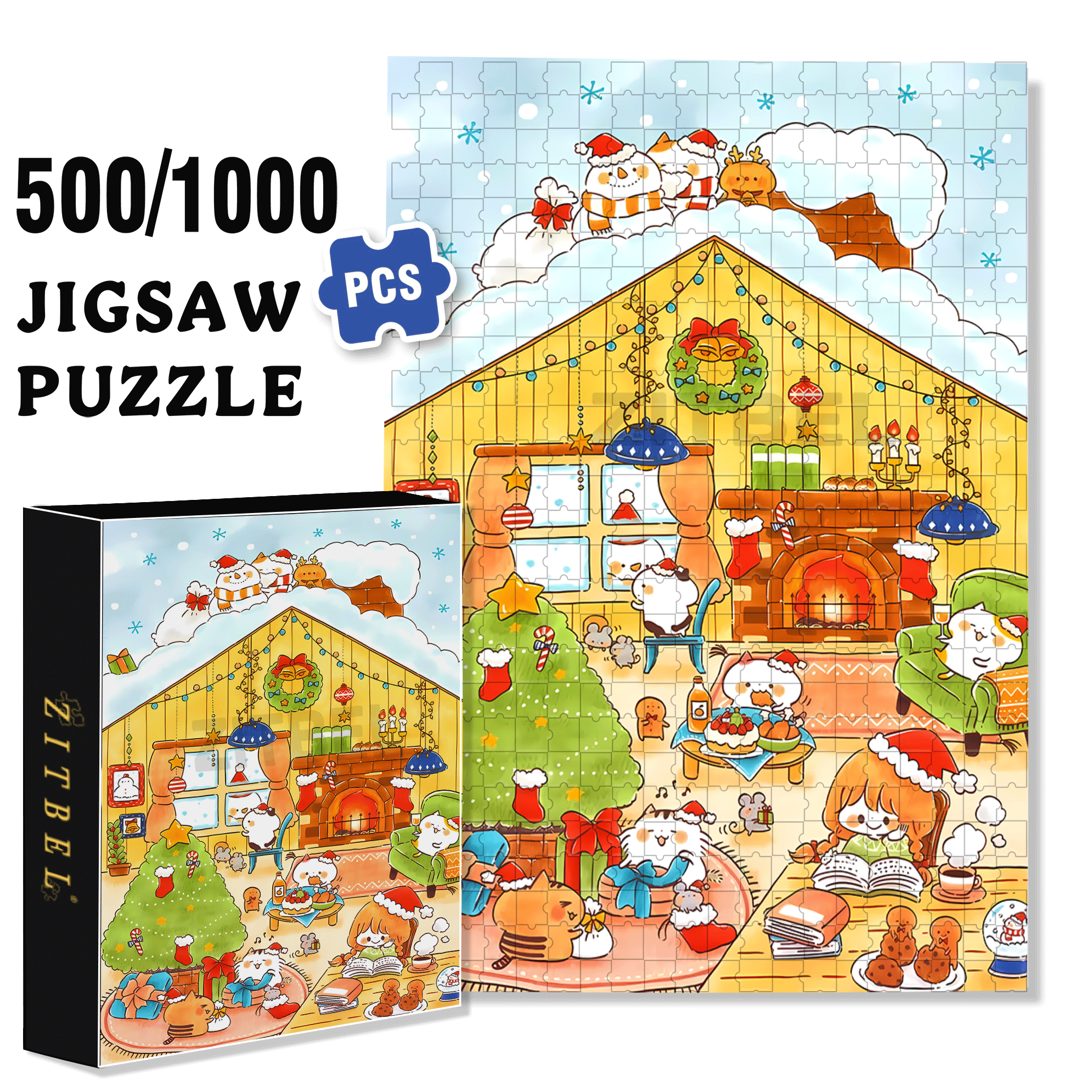 Celebrations 500pcs/1000pcs Jigsaw Puzzle, Scratch-Resistant, Interactive Family Game & Brain-Boosting DIY Decor, Perfect for Halloween, Christmas & New Year Gifts, Family Puzzle Game