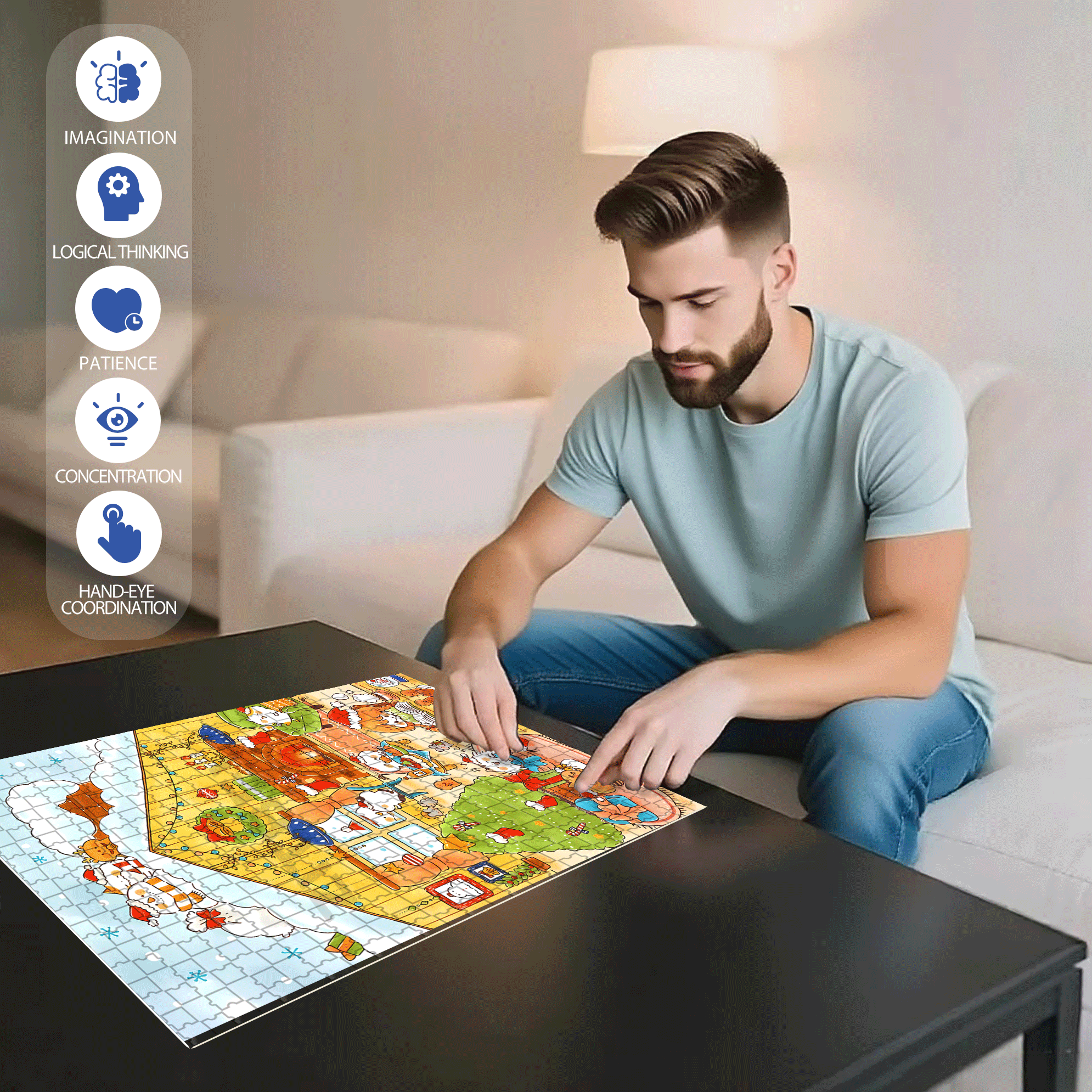 Celebrations 500pcs/1000pcs Jigsaw Puzzle, Scratch-Resistant, Interactive Family Game & Brain-Boosting DIY Decor, Perfect for Halloween, Christmas & New Year Gifts, Family Puzzle Game