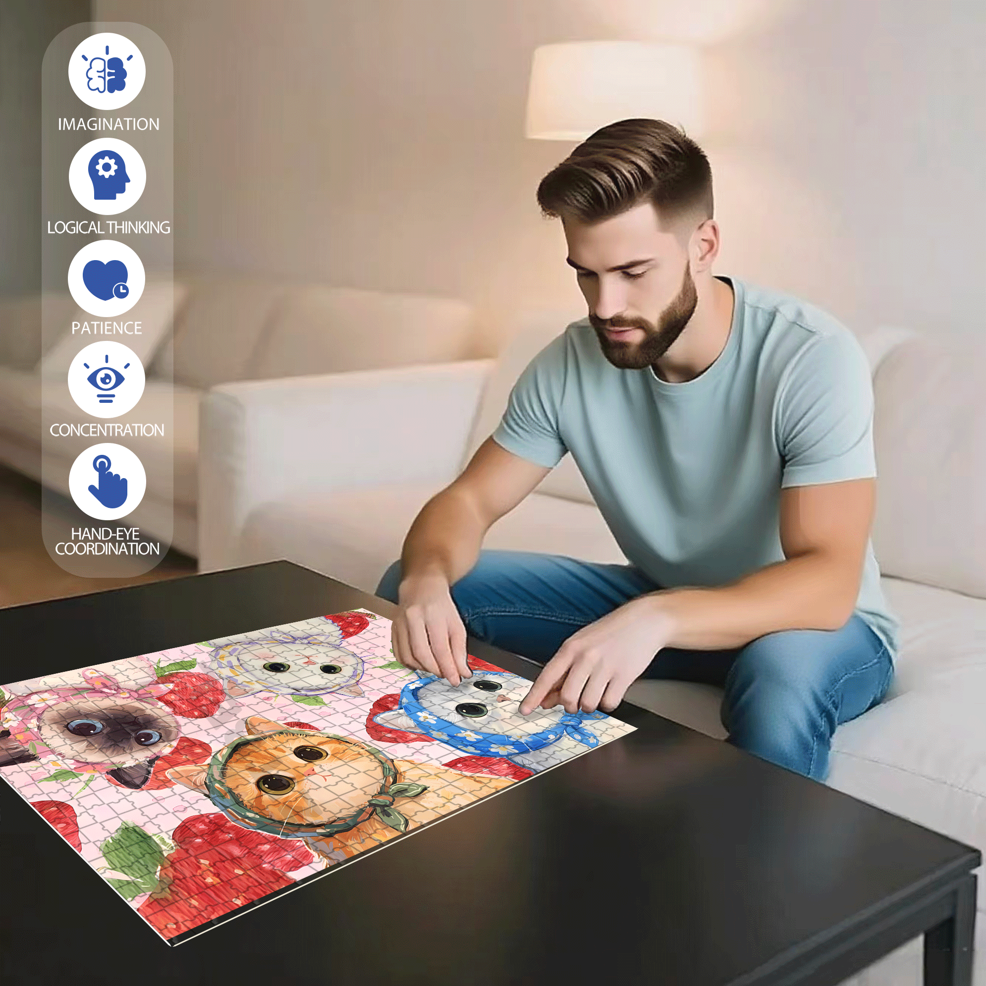 Clear Eyes 500pcs/1000pcs Jigsaw Puzzle, Scratch-Resistant, Interactive Family Game & Brain-Boosting DIY Decor, Perfect for Halloween, Christmas & New Year Gifts, Family Puzzle Game