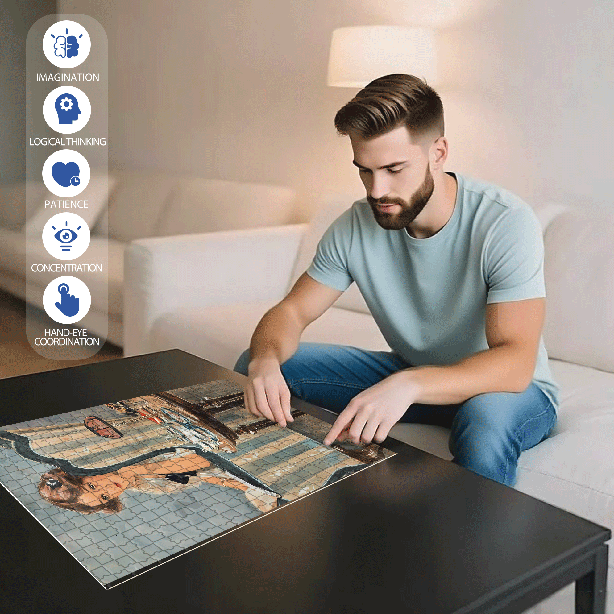 Contemplation 500pcs/1000pcs Jigsaw Puzzle, Scratch-Resistant, Interactive Family Game & Brain-Boosting DIY Decor, Perfect for Halloween, Christmas & New Year Gifts, Family Puzzle Game