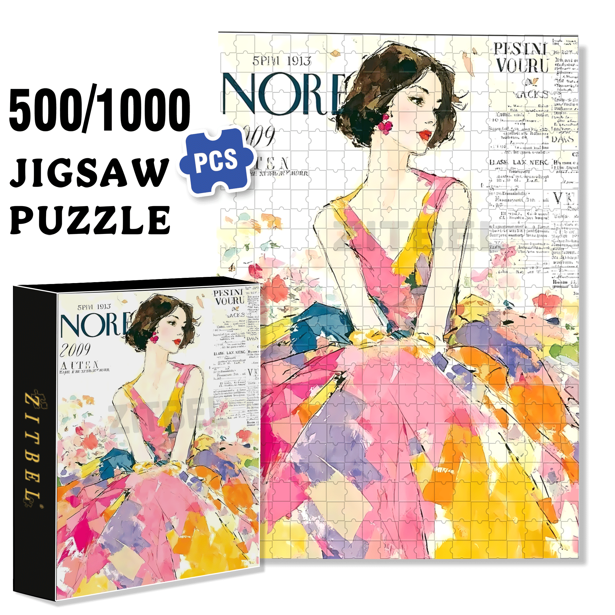 Cover Girl 4 500pcs/1000pcs Jigsaw Puzzle, Scratch-Resistant, Interactive Family Game & Brain-Boosting DIY Decor, Perfect for Halloween, Christmas & New Year Gifts, Family Puzzle Game