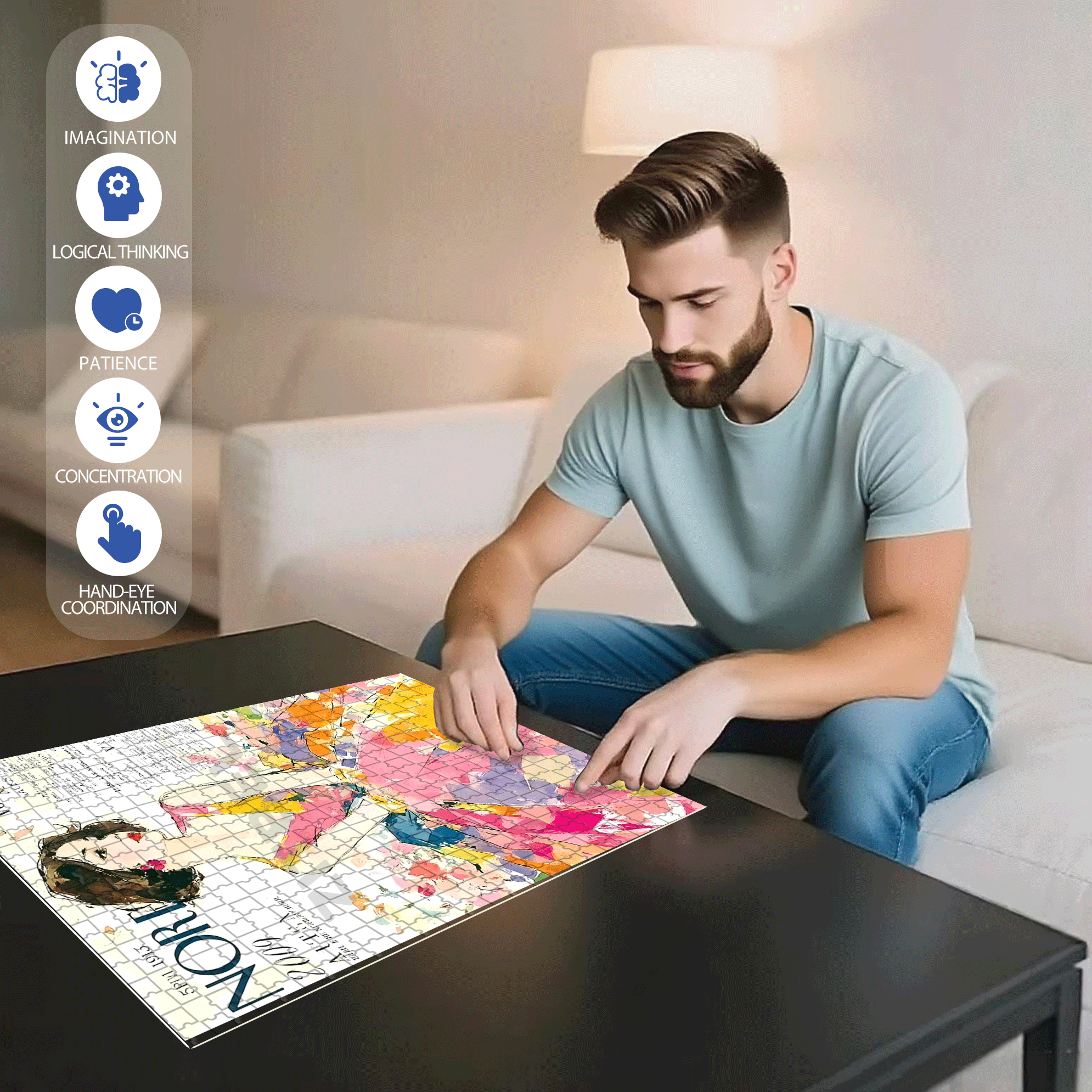 Cover Girl 4 500pcs/1000pcs Jigsaw Puzzle, Scratch-Resistant, Interactive Family Game & Brain-Boosting DIY Decor, Perfect for Halloween, Christmas & New Year Gifts, Family Puzzle Game