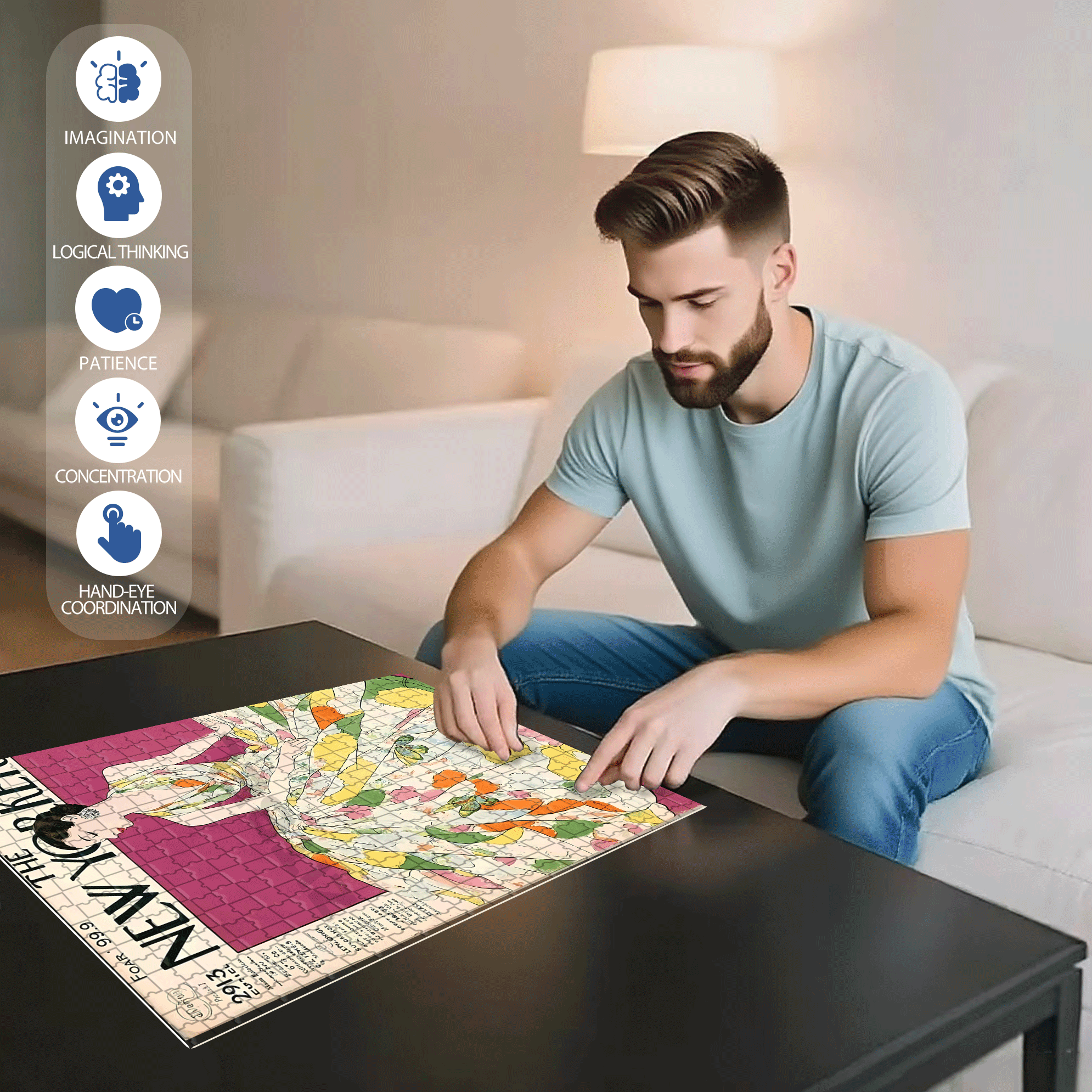 Cover Girl 5 500pcs/1000pcs Jigsaw Puzzle, Scratch-Resistant, Interactive Family Game & Brain-Boosting DIY Decor, Perfect for Halloween, Christmas & New Year Gifts, Family Puzzle Game