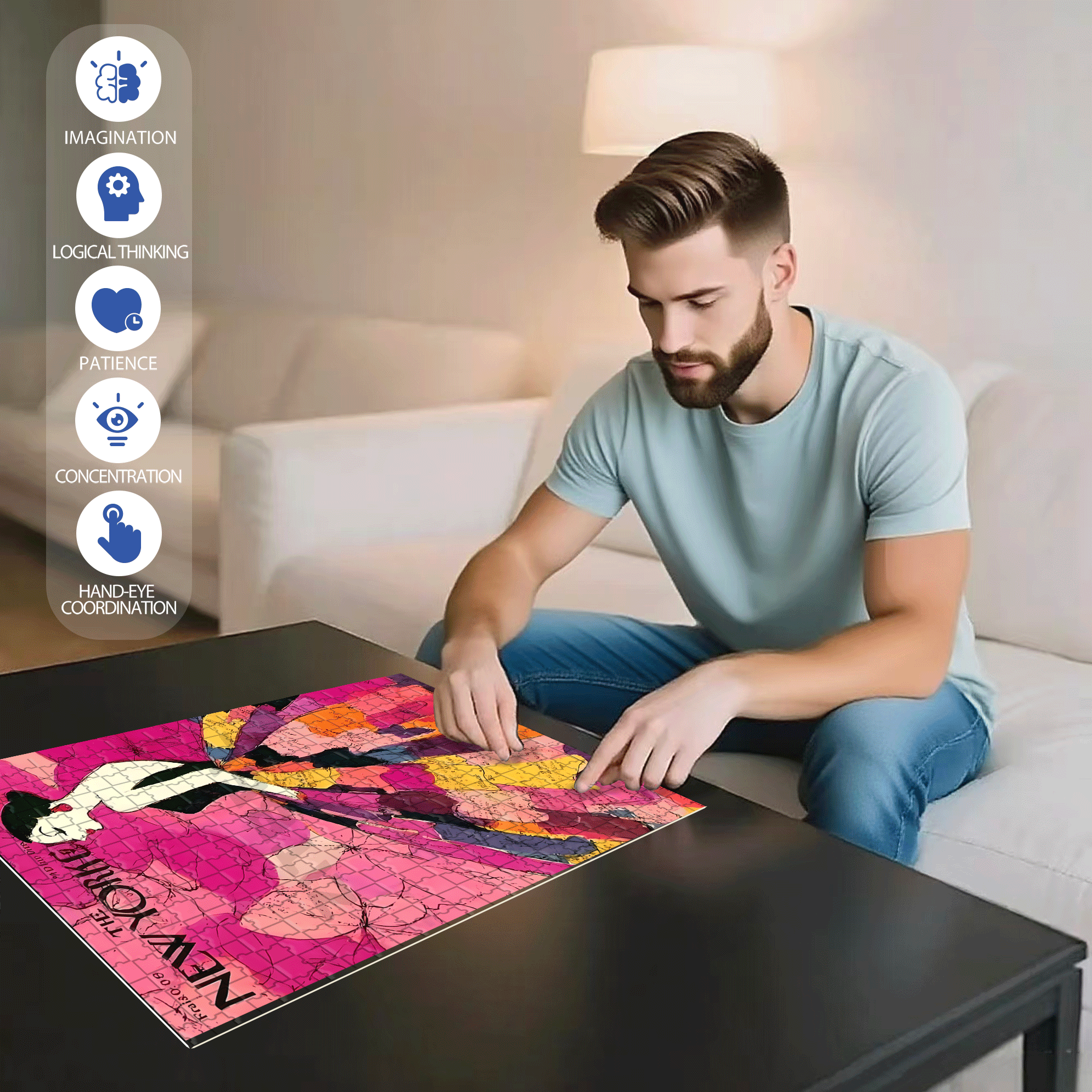 Cover Girl 6 500pcs/1000pcs Jigsaw Puzzle, Scratch-Resistant, Interactive Family Game & Brain-Boosting DIY Decor, Perfect for Halloween, Christmas & New Year Gifts, Family Puzzle Game