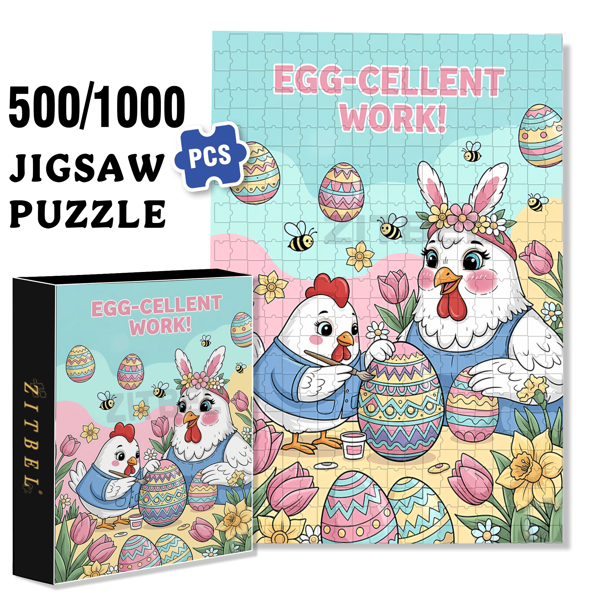 Cute Chicken and Egg 500pcs/1000pcs Jigsaw Puzzle, Scratch-Resistant, Interactive Family Game & Brain-Boosting DIY Decor, Perfect for Halloween, Christmas & New Year Gifts, Family Puzzle Game