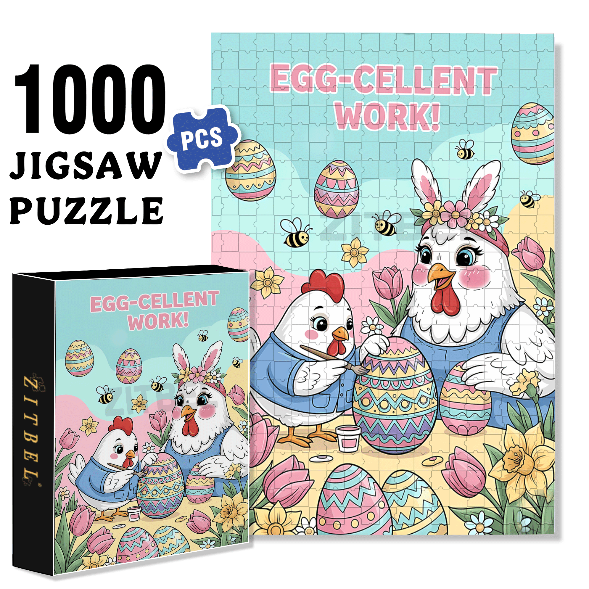 Cute Chicken and Egg 500pcs/1000pcs Jigsaw Puzzle, Scratch-Resistant, Interactive Family Game & Brain-Boosting DIY Decor, Perfect for Halloween, Christmas & New Year Gifts, Family Puzzle Game