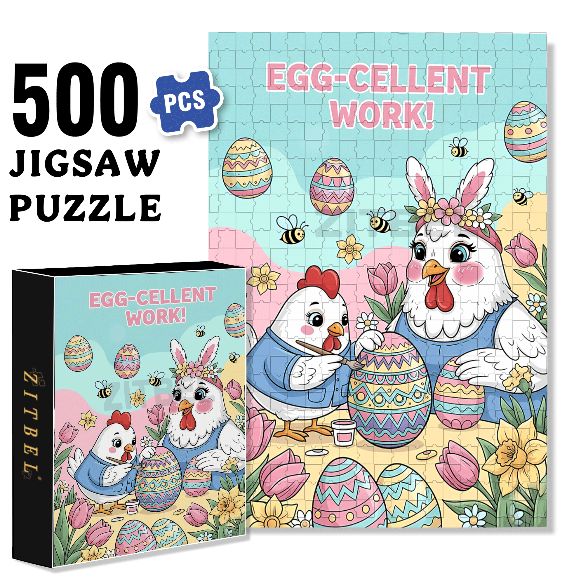 Cute Chicken and Egg 500pcs/1000pcs Jigsaw Puzzle, Scratch-Resistant, Interactive Family Game & Brain-Boosting DIY Decor, Perfect for Halloween, Christmas & New Year Gifts, Family Puzzle Game
