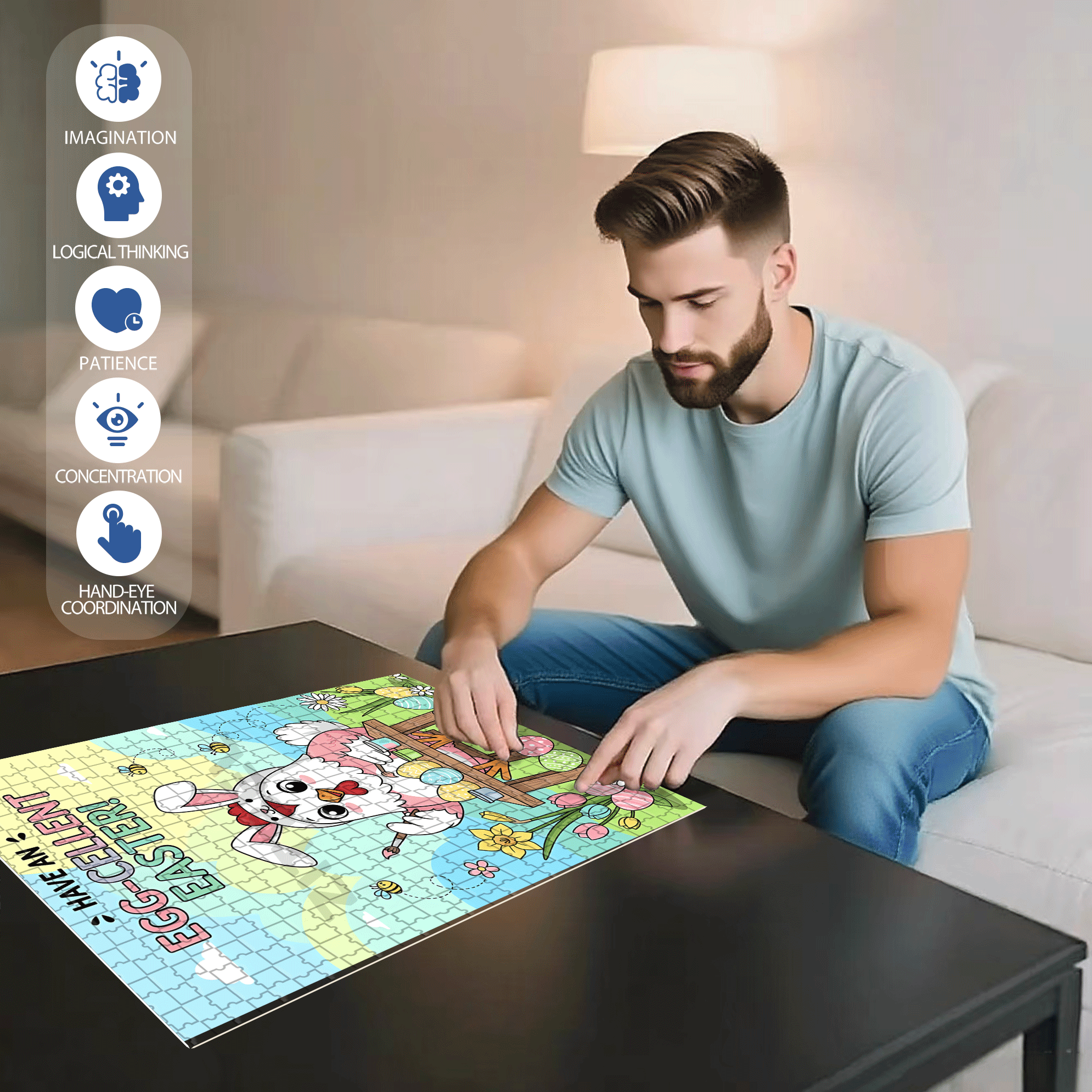 Cute Chicken Easte 500pcs/1000pcs Jigsaw Puzzle, Scratch-Resistant, Interactive Family Game & Brain-Boosting DIY Decor, Perfect for Halloween, Christmas & New Year Gifts, Family Puzzle Game