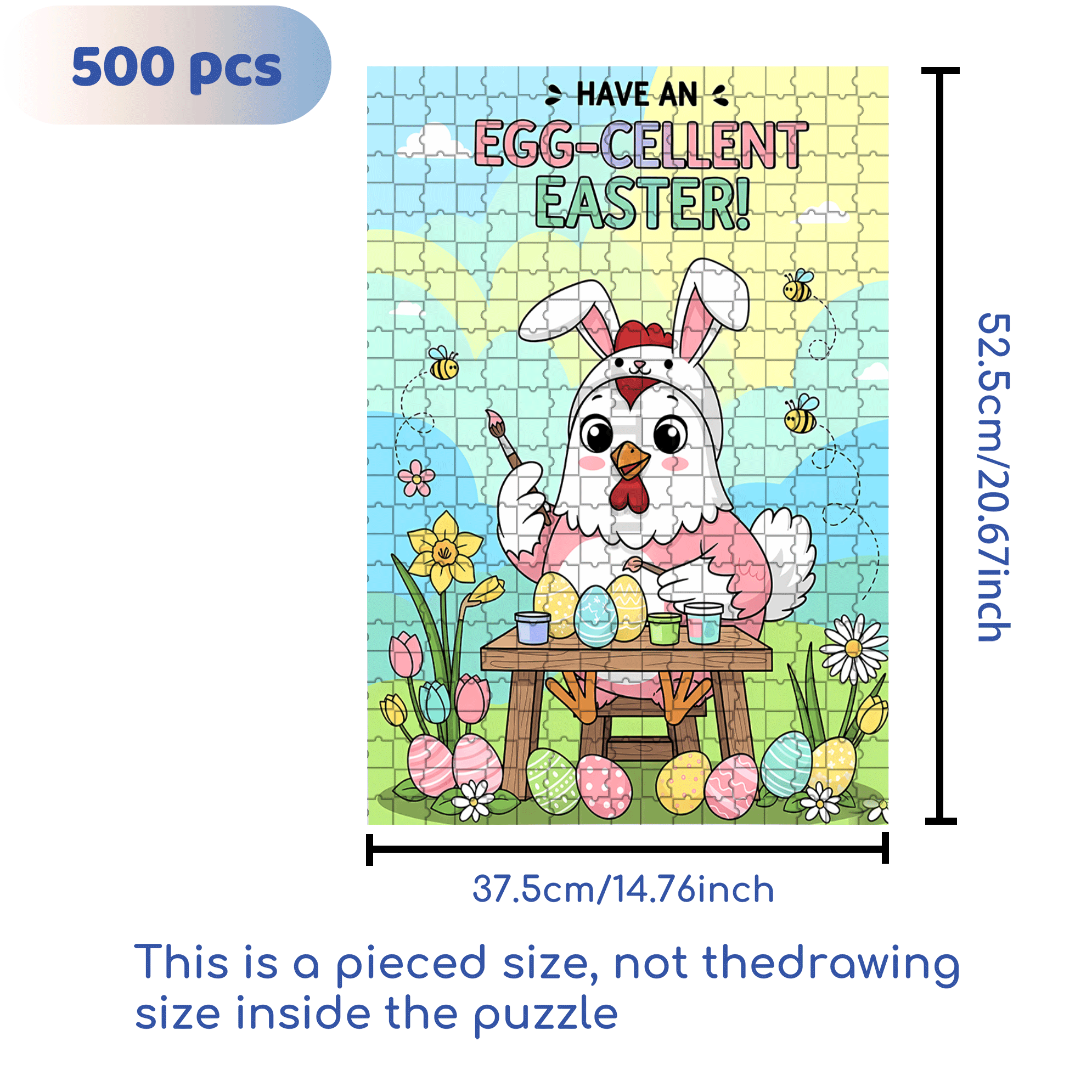 Cute Chicken Easte 500pcs/1000pcs Jigsaw Puzzle, Scratch-Resistant, Interactive Family Game & Brain-Boosting DIY Decor, Perfect for Halloween, Christmas & New Year Gifts, Family Puzzle Game
