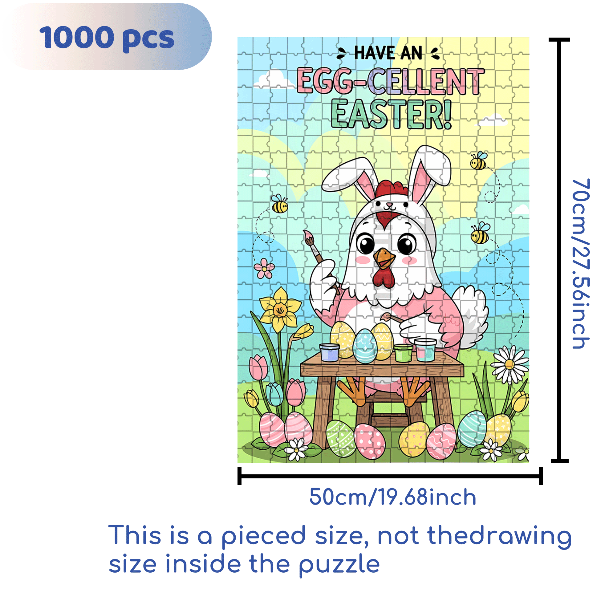 Cute Chicken Easte 500pcs/1000pcs Jigsaw Puzzle, Scratch-Resistant, Interactive Family Game & Brain-Boosting DIY Decor, Perfect for Halloween, Christmas & New Year Gifts, Family Puzzle Game