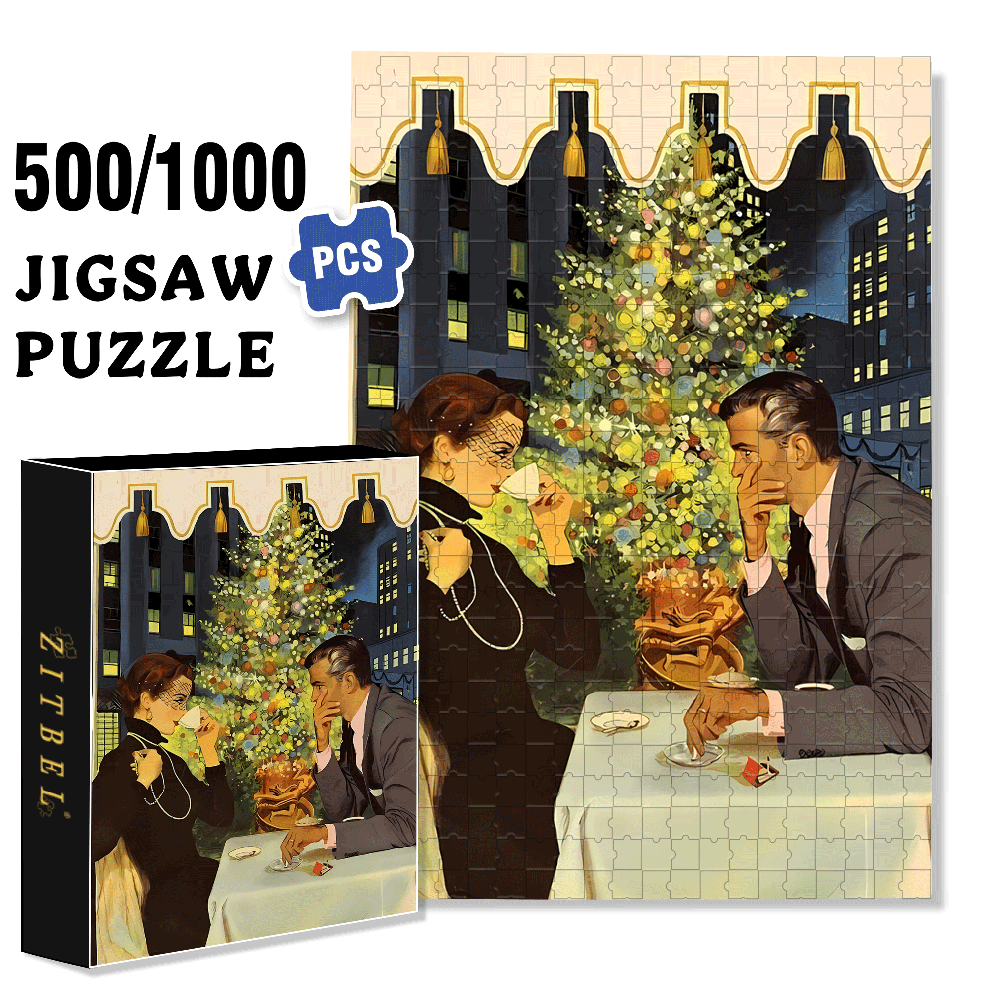 Eye Contact 500pcs/1000pcs Jigsaw Puzzle, Scratch-Resistant, Interactive Family Game & Brain-Boosting DIY Decor, Perfect for Halloween, Christmas & New Year Gifts, Family Puzzle Game