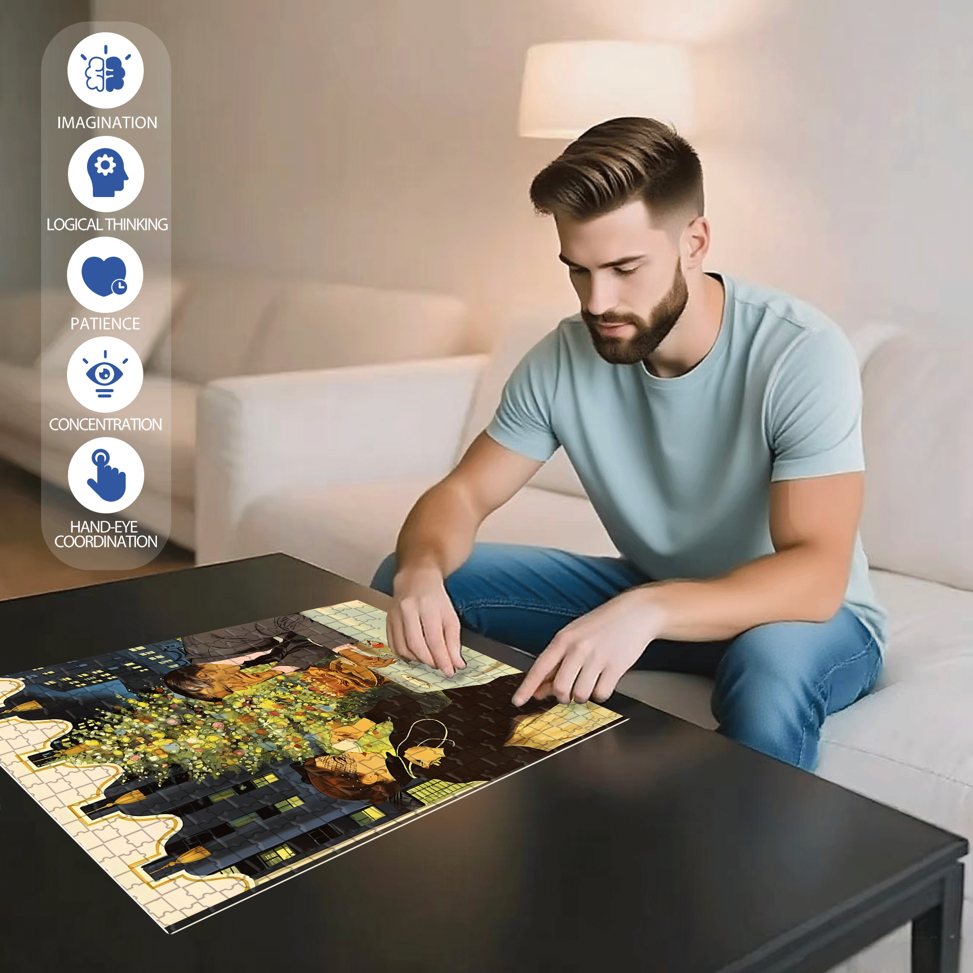 Eye Contact 500pcs/1000pcs Jigsaw Puzzle, Scratch-Resistant, Interactive Family Game & Brain-Boosting DIY Decor, Perfect for Halloween, Christmas & New Year Gifts, Family Puzzle Game