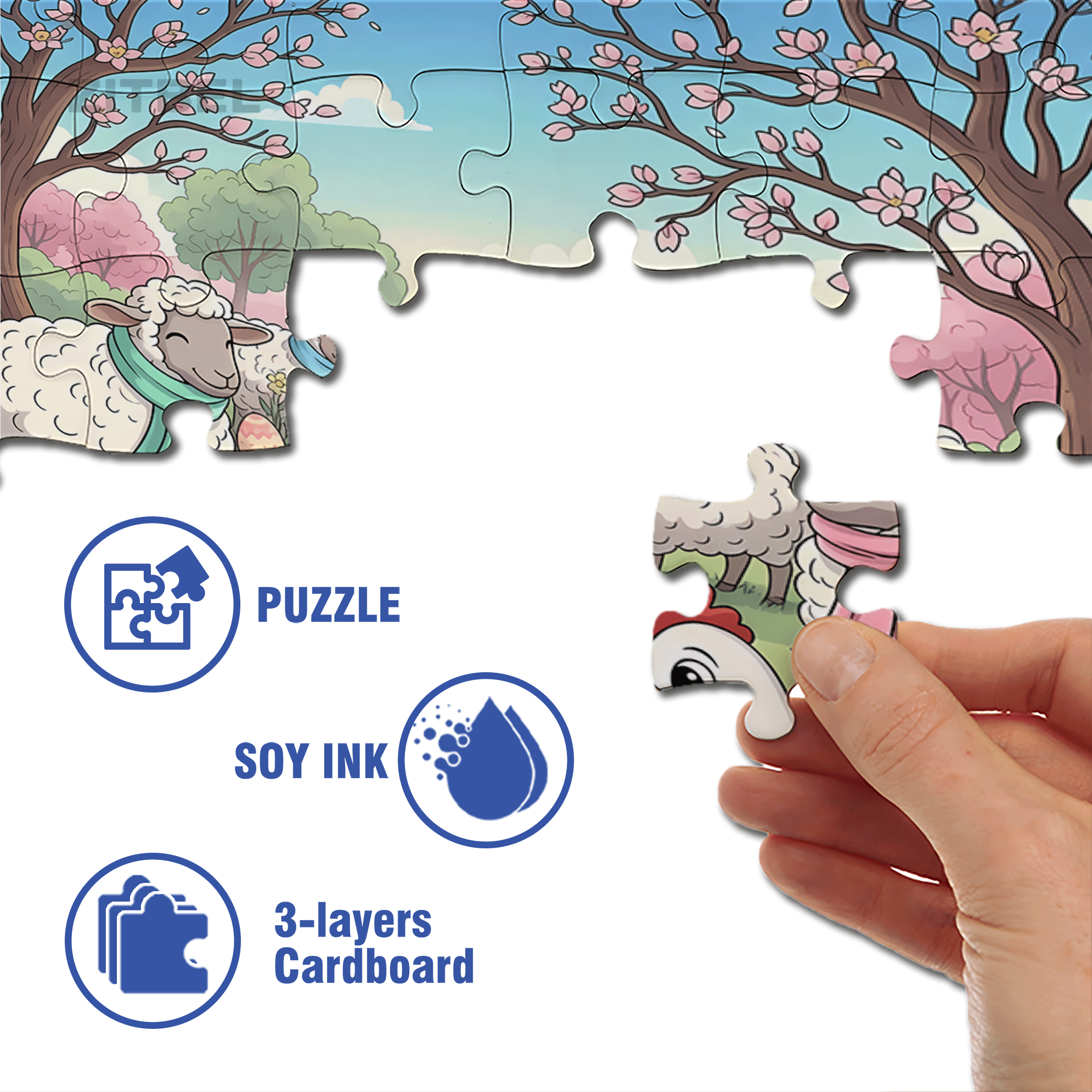 Farm Animals Celebrating Spring 500pcs/1000pcs Jigsaw Puzzle, Scratch-Resistant, Interactive Family Game & Brain-Boosting DIY Decor, Perfect for Halloween, Christmas & New Year Gifts, Family Puzzle Game