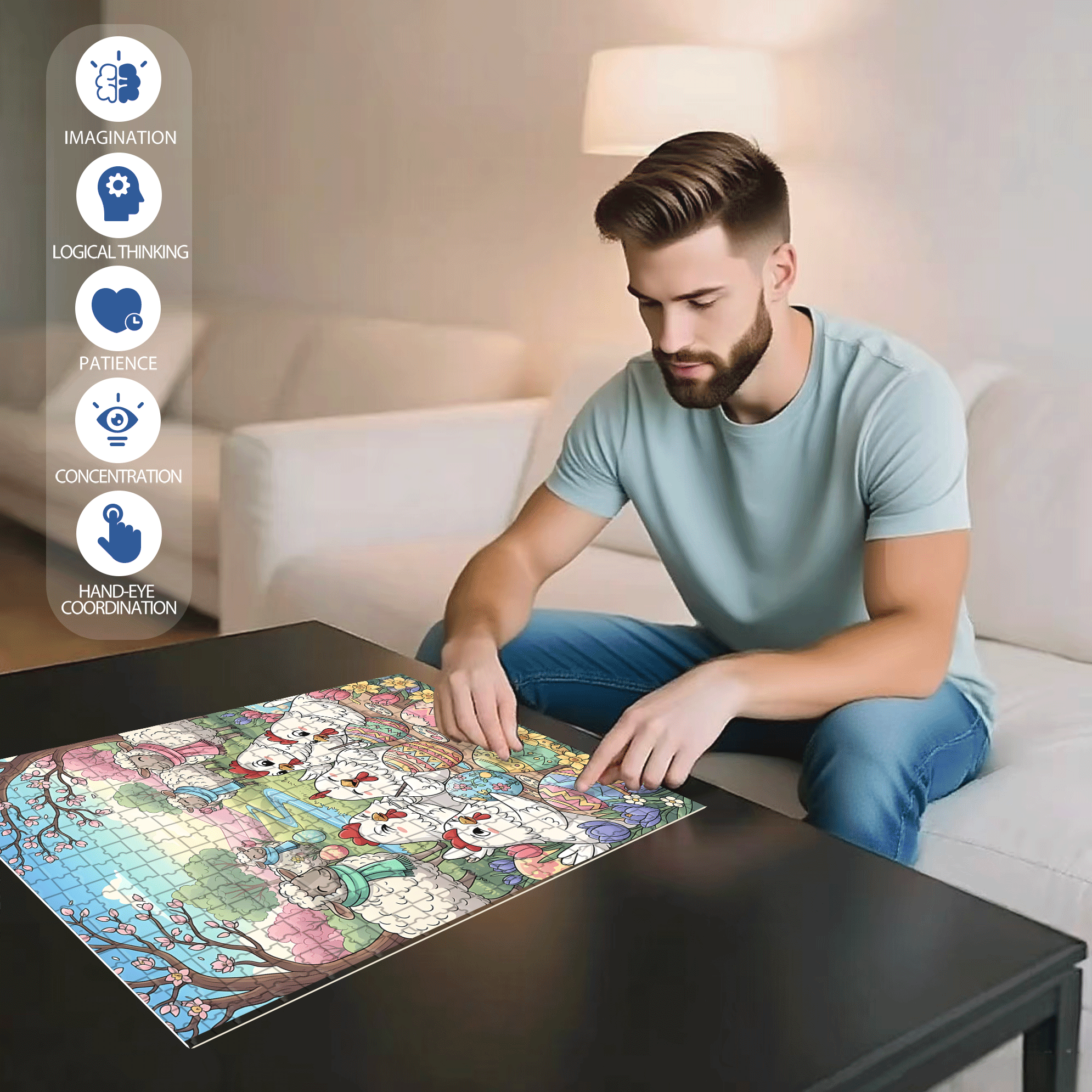 Farm Animals Celebrating Spring 500pcs/1000pcs Jigsaw Puzzle, Scratch-Resistant, Interactive Family Game & Brain-Boosting DIY Decor, Perfect for Halloween, Christmas & New Year Gifts, Family Puzzle Game