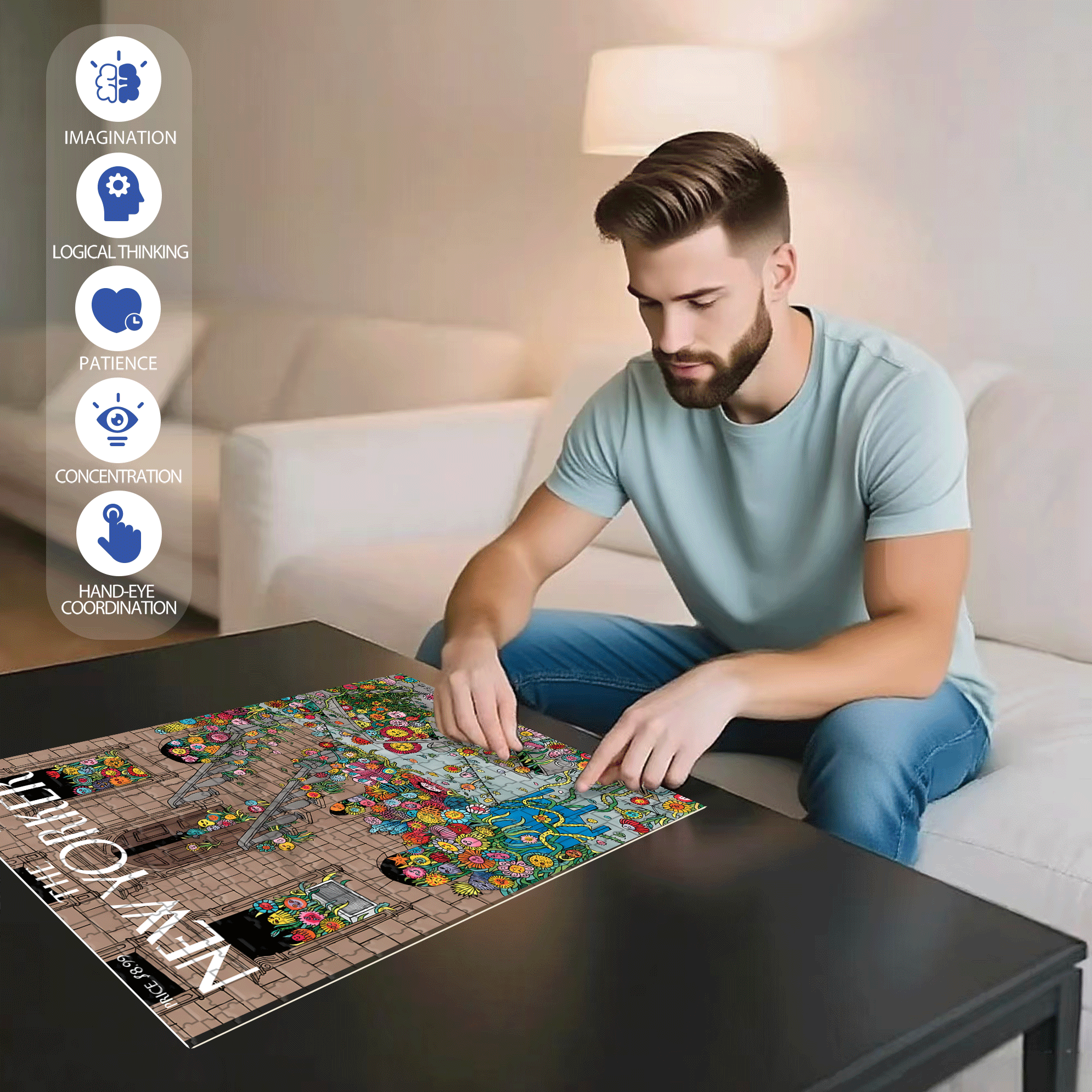 Flower World 500pcs/1000pcs Jigsaw Puzzle, Scratch-Resistant, Interactive Family Game & Brain-Boosting DIY Decor, Perfect for Halloween, Christmas & New Year Gifts, Family Puzzle Game