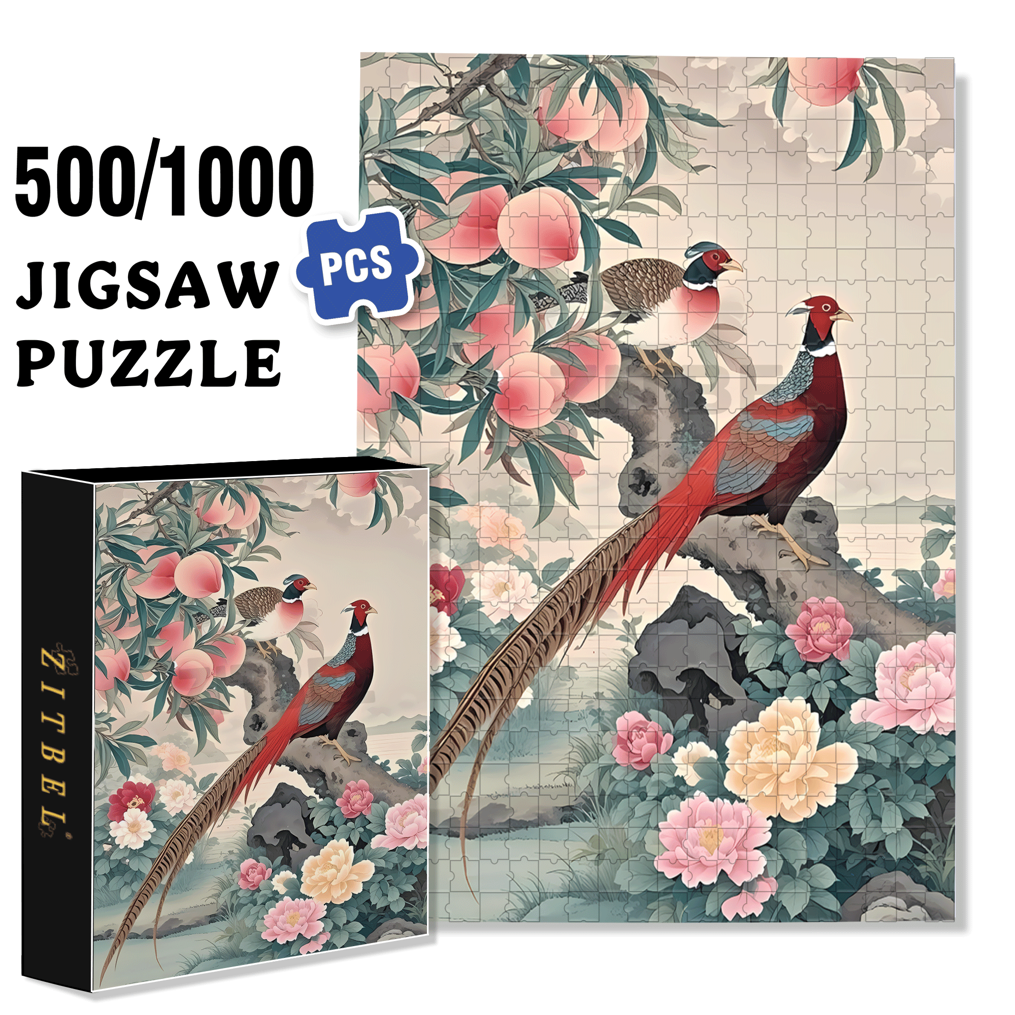 Flowers Bloom In Wealth And Prosperity 500pcs/1000pcs Jigsaw Puzzle, Scratch-Resistant, Interactive Family Game & Brain-Boosting DIY Decor, Perfect for Halloween, Christmas & New Year Gifts, Family Puzzle Game