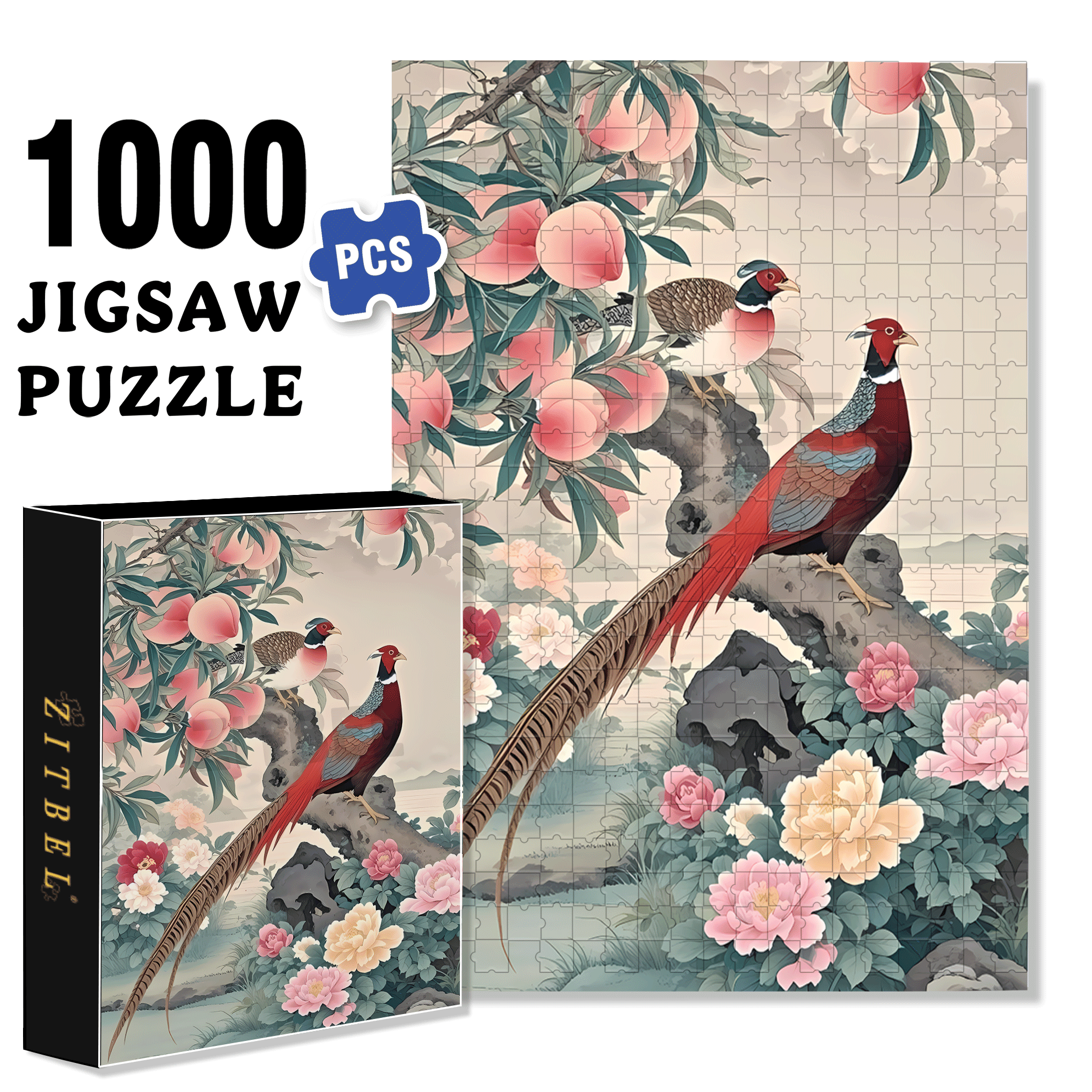 Flowers Bloom In Wealth And Prosperity 500pcs/1000pcs Jigsaw Puzzle, Scratch-Resistant, Interactive Family Game & Brain-Boosting DIY Decor, Perfect for Halloween, Christmas & New Year Gifts, Family Puzzle Game