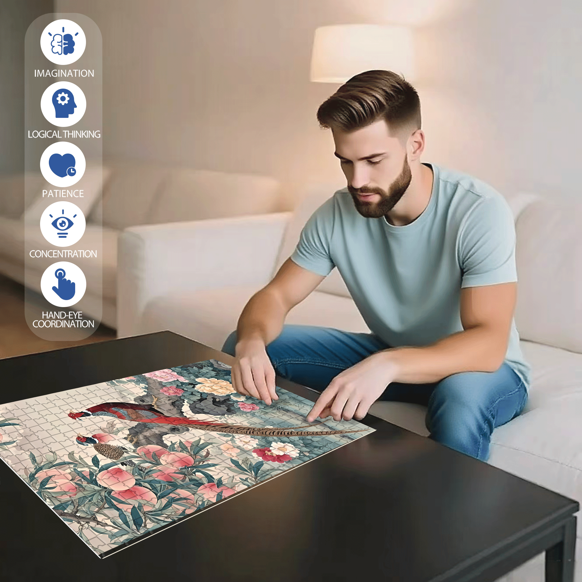 Flowers Bloom In Wealth And Prosperity 500pcs/1000pcs Jigsaw Puzzle, Scratch-Resistant, Interactive Family Game & Brain-Boosting DIY Decor, Perfect for Halloween, Christmas & New Year Gifts, Family Puzzle Game
