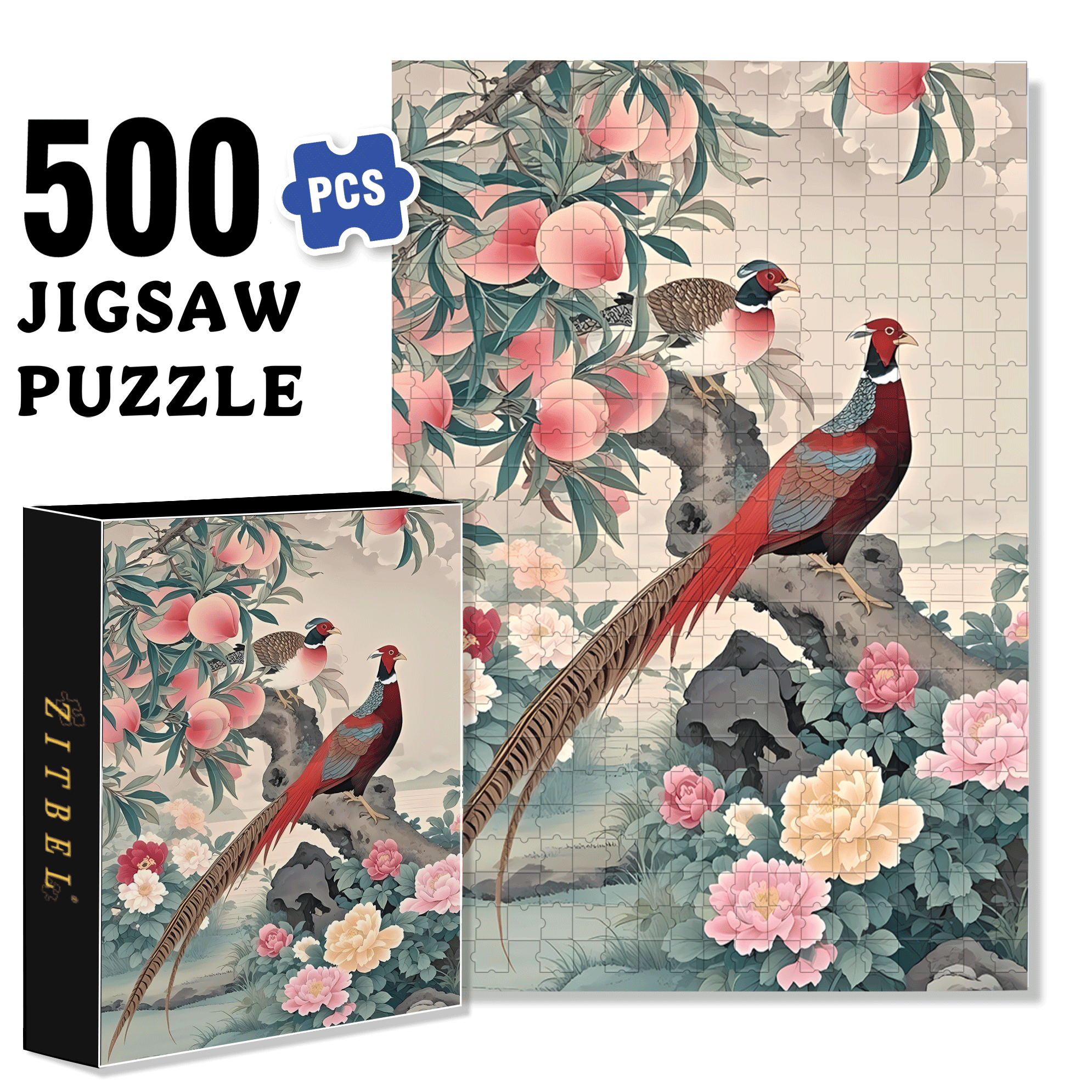 Flowers Bloom In Wealth And Prosperity 500pcs/1000pcs Jigsaw Puzzle, Scratch-Resistant, Interactive Family Game & Brain-Boosting DIY Decor, Perfect for Halloween, Christmas & New Year Gifts, Family Puzzle Game