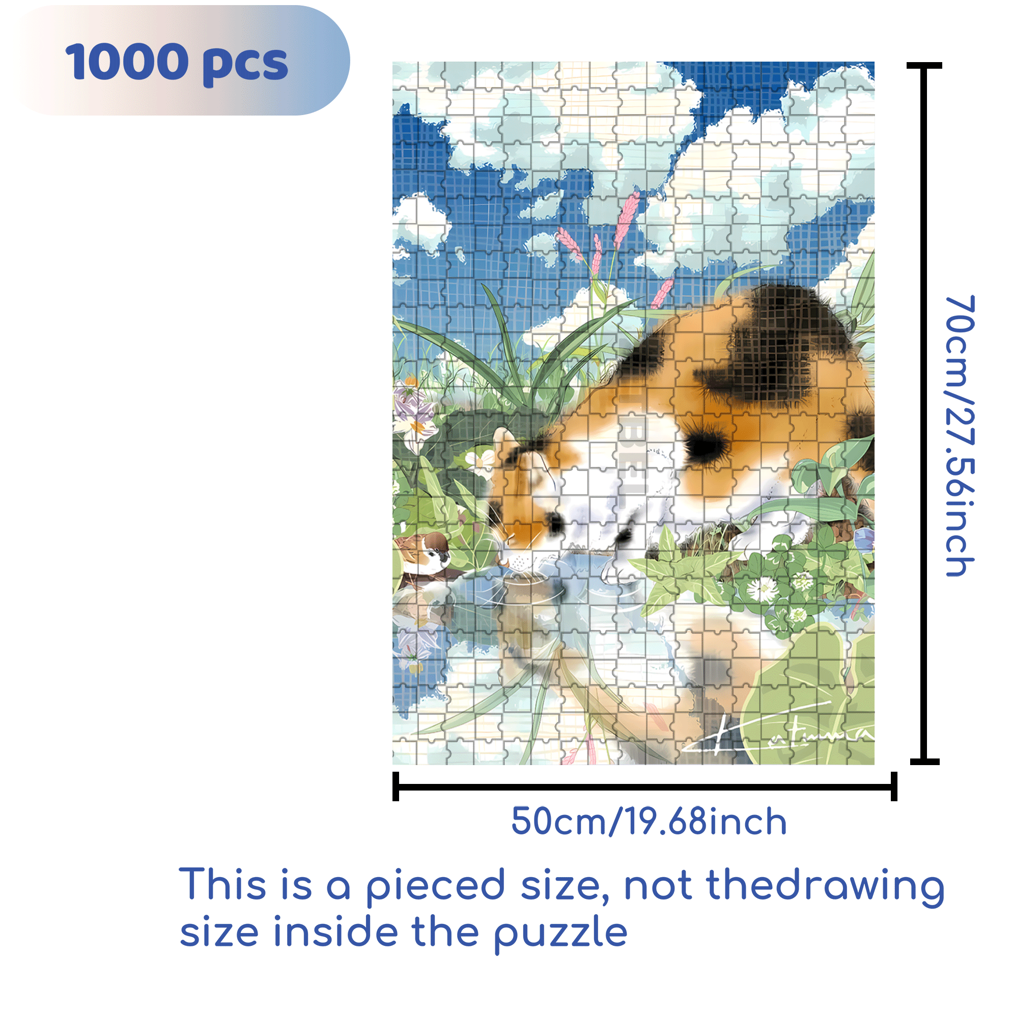 Kitten Drinking Water 500pcs/1000pcs Jigsaw Puzzle, Scratch-Resistant, Interactive Family Game & Brain-Boosting DIY Decor, Perfect for Halloween, Christmas & New Year Gifts, Family Puzzle Game