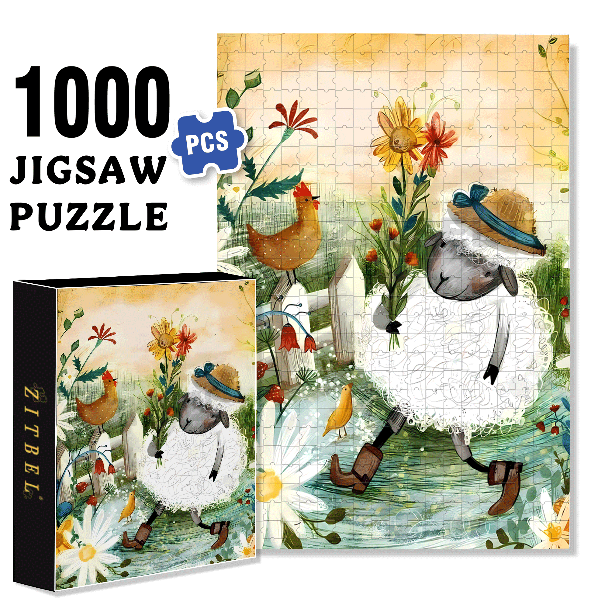 Little Sheep 500pcs/1000pcs Jigsaw Puzzle, Scratch-Resistant, Interactive Family Game & Brain-Boosting DIY Decor, Perfect for Halloween, Christmas & New Year Gifts, Family Puzzle Game