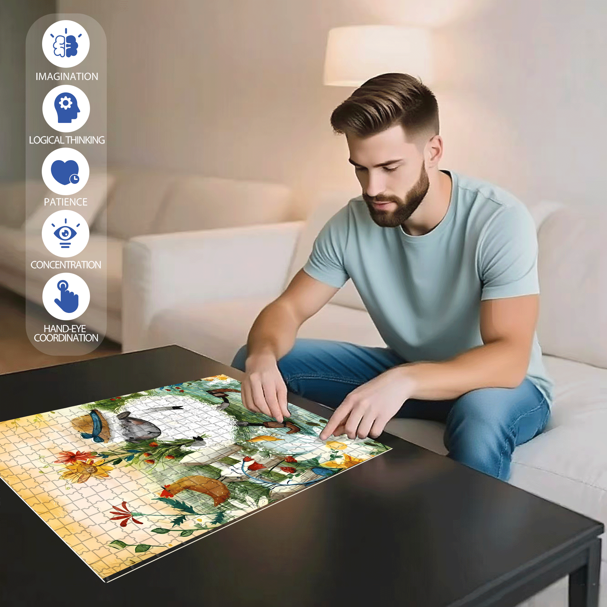Little Sheep 500pcs/1000pcs Jigsaw Puzzle, Scratch-Resistant, Interactive Family Game & Brain-Boosting DIY Decor, Perfect for Halloween, Christmas & New Year Gifts, Family Puzzle Game