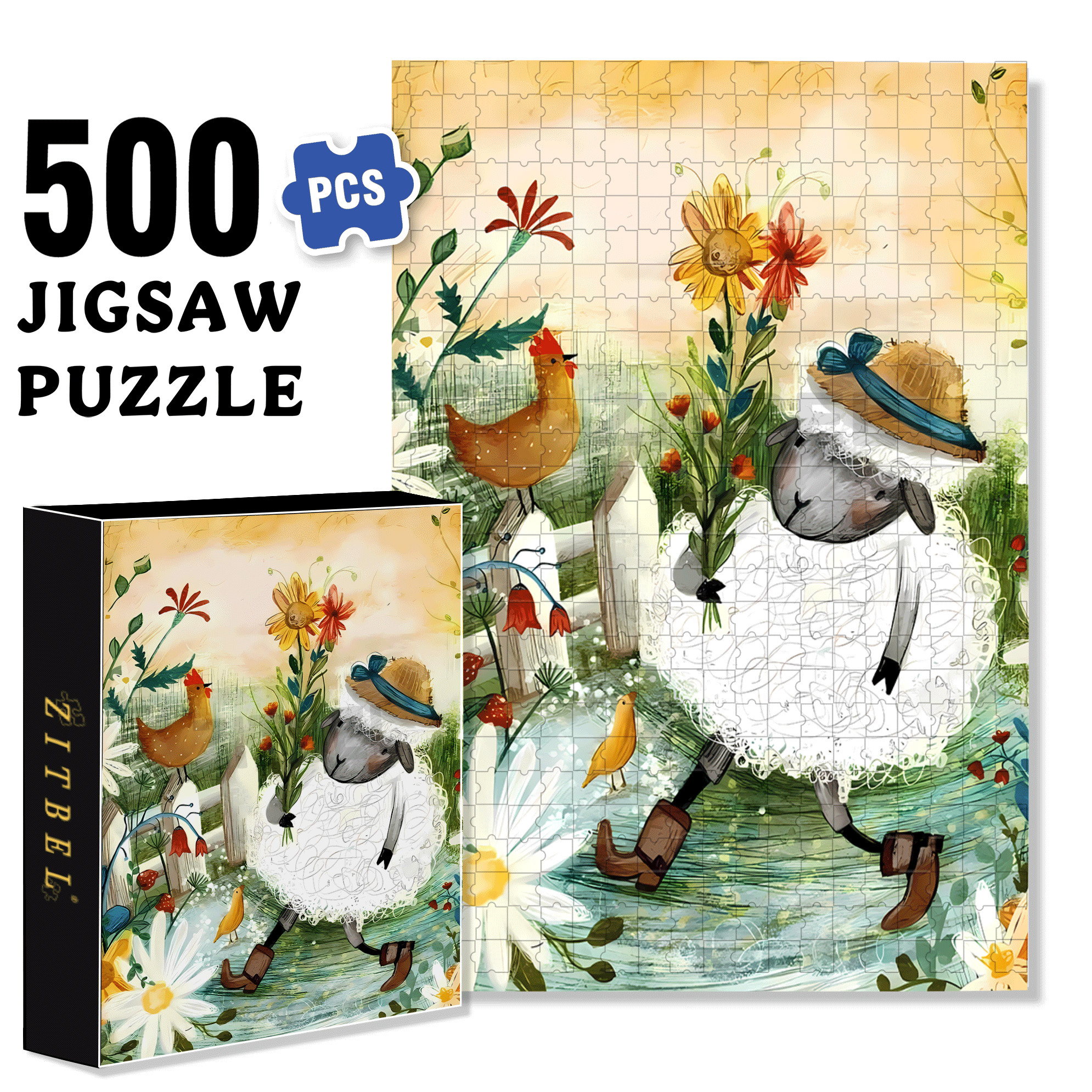 Little Sheep 500pcs/1000pcs Jigsaw Puzzle, Scratch-Resistant, Interactive Family Game & Brain-Boosting DIY Decor, Perfect for Halloween, Christmas & New Year Gifts, Family Puzzle Game