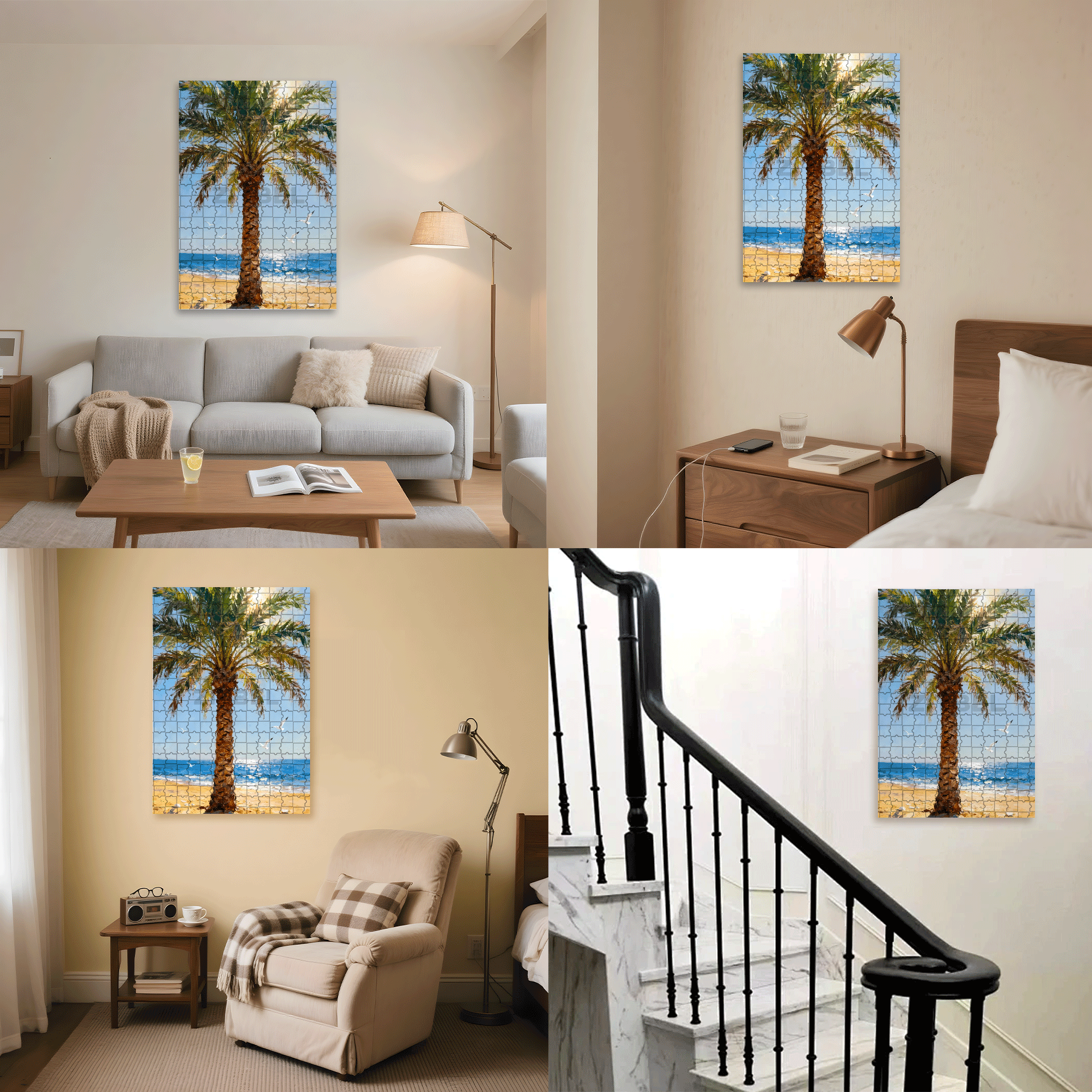 Palm Trees By The Seaside 500pcs/1000pcs Jigsaw Puzzle, Scratch-Resistant, Interactive Family Game & Brain-Boosting DIY Decor, Perfect for Halloween, Christmas & New Year Gifts, Family Puzzle Game