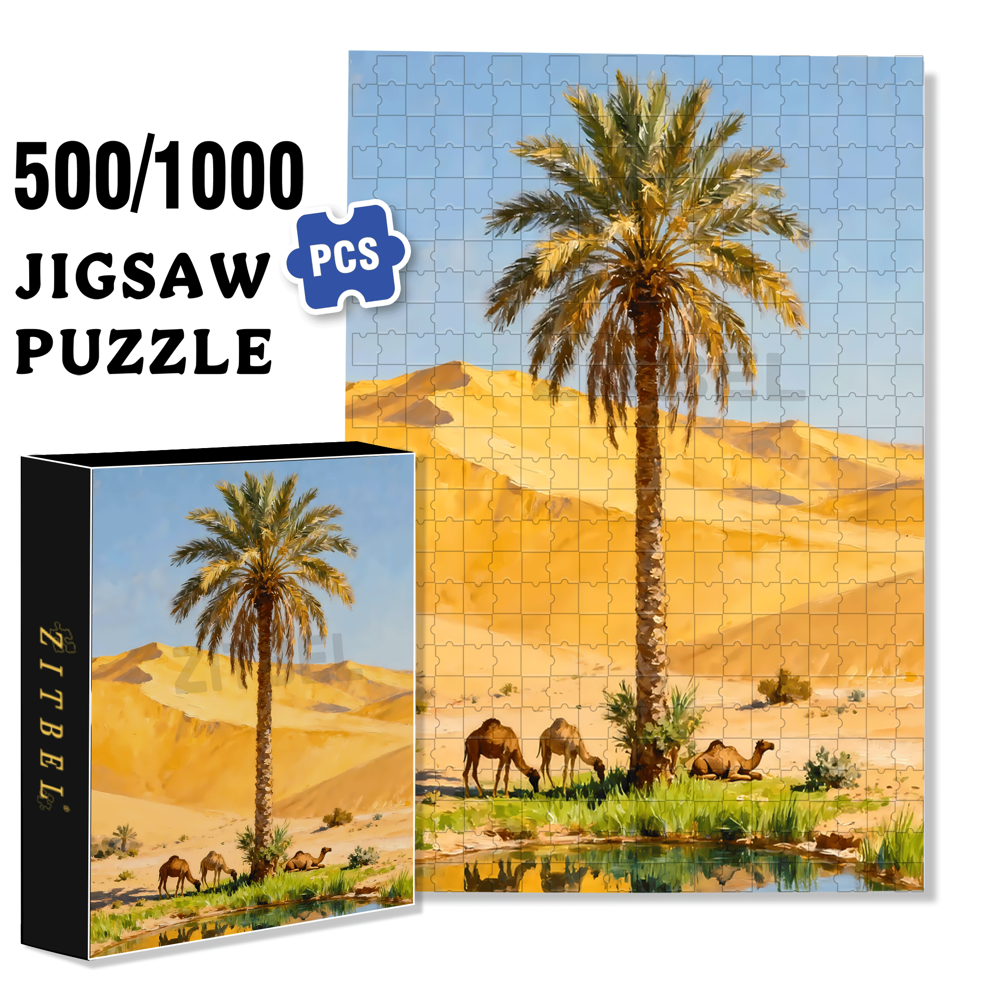 Palm Trees In The Desert 500pcs/1000pcs Jigsaw Puzzle, Scratch-Resistant, Interactive Family Game & Brain-Boosting DIY Decor, Perfect for Halloween, Christmas & New Year Gifts, Family Puzzle Game