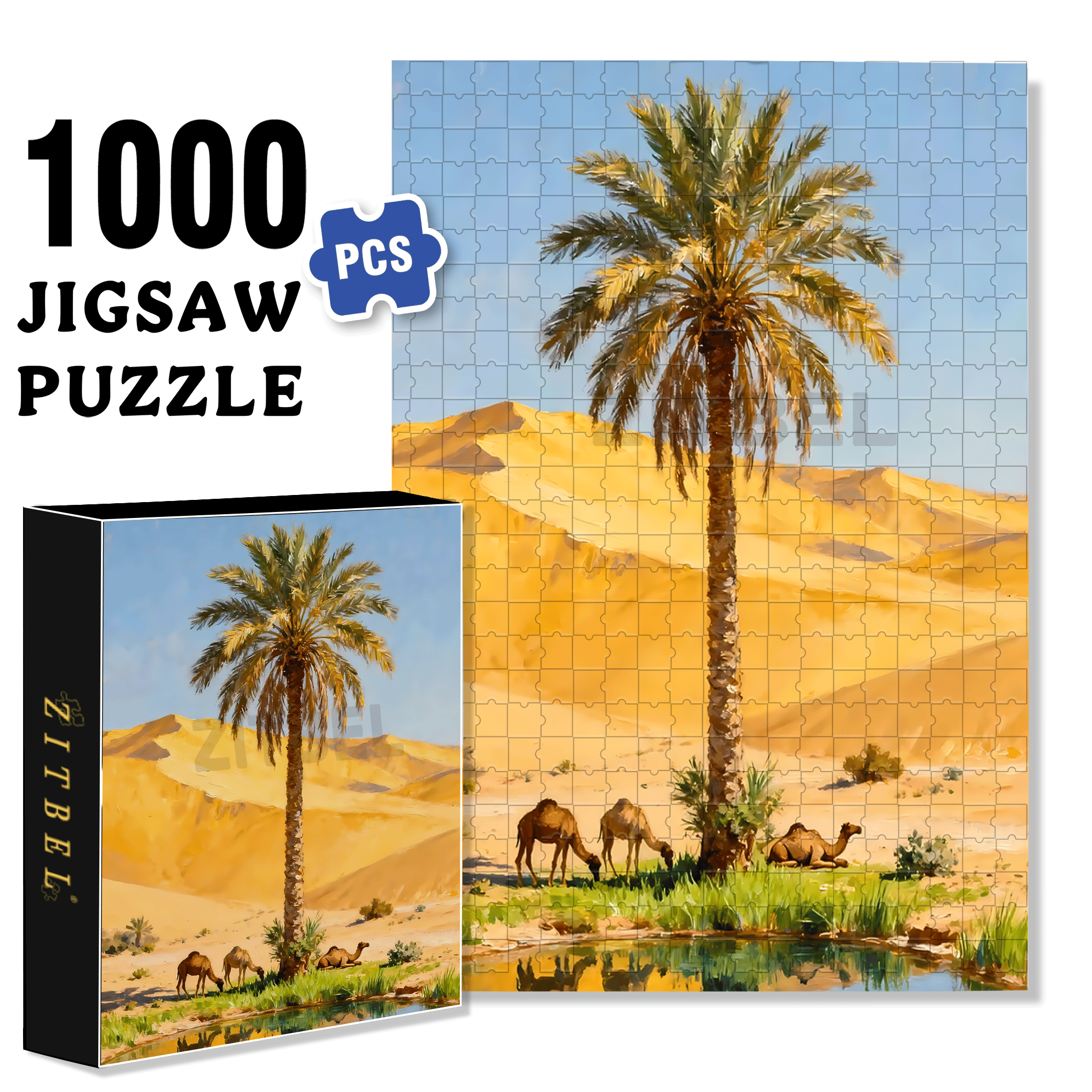 Palm Trees In The Desert 500pcs/1000pcs Jigsaw Puzzle, Scratch-Resistant, Interactive Family Game & Brain-Boosting DIY Decor, Perfect for Halloween, Christmas & New Year Gifts, Family Puzzle Game